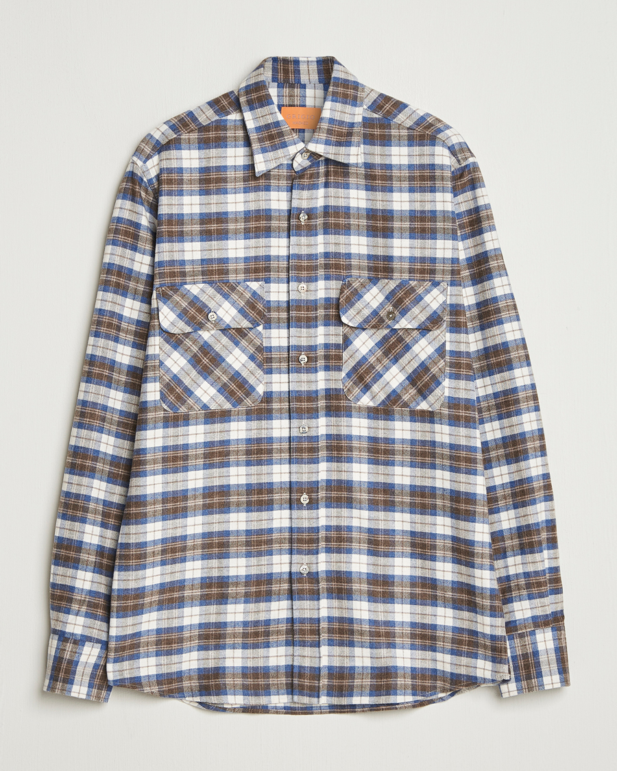 Herre | Skjorter | Grigio | Heavy Flannel Overshirt Blue/Beige Check