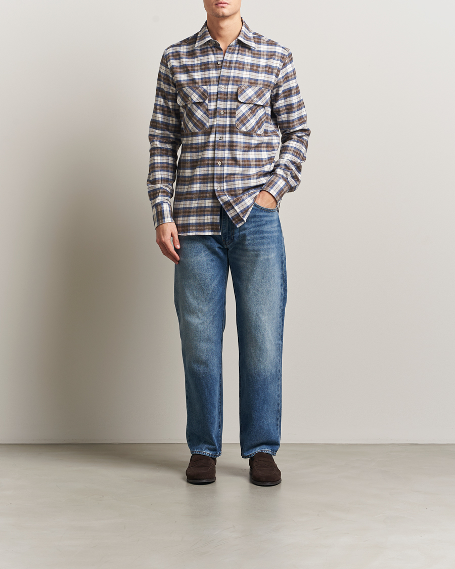 Herre | Skjorter | Grigio | Heavy Flannel Overshirt Blue/Beige Check