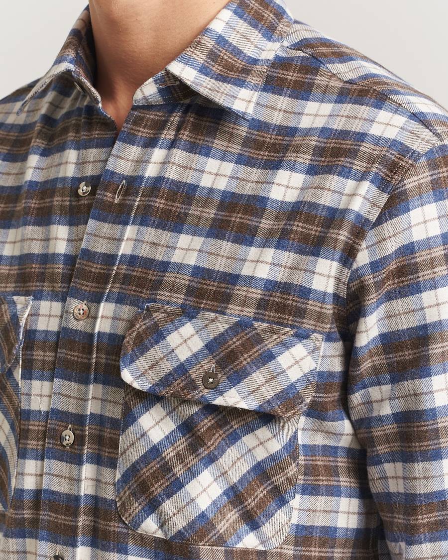 Herre | Skjorter | Grigio | Heavy Flannel Overshirt Blue/Beige Check
