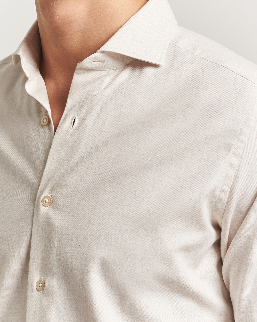 Herre | Skjorter | Grigio | Washed Flannel Shirt Light Beige