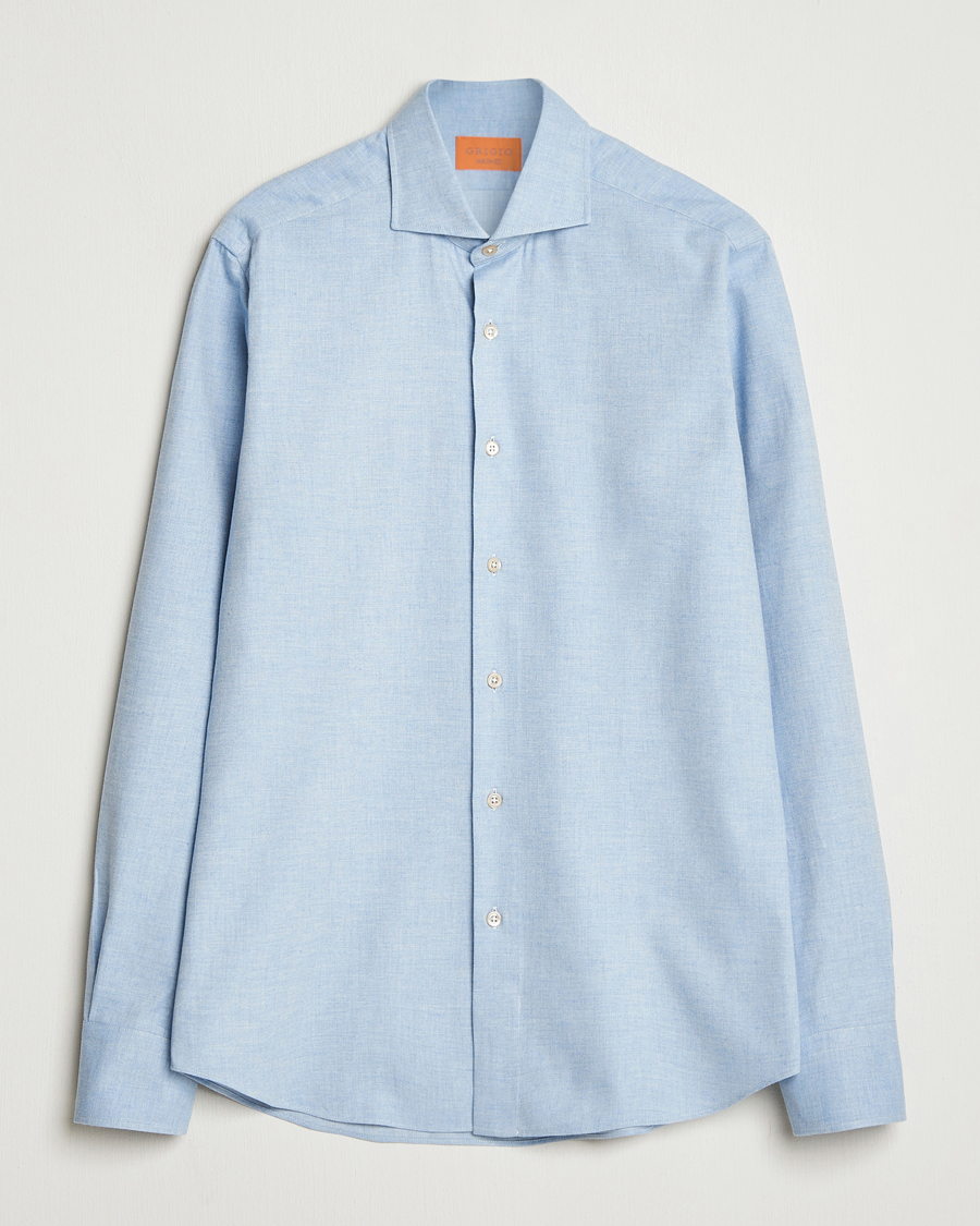 Herre | Skjorter | Grigio | Washed Flannel Shirt Light Blue