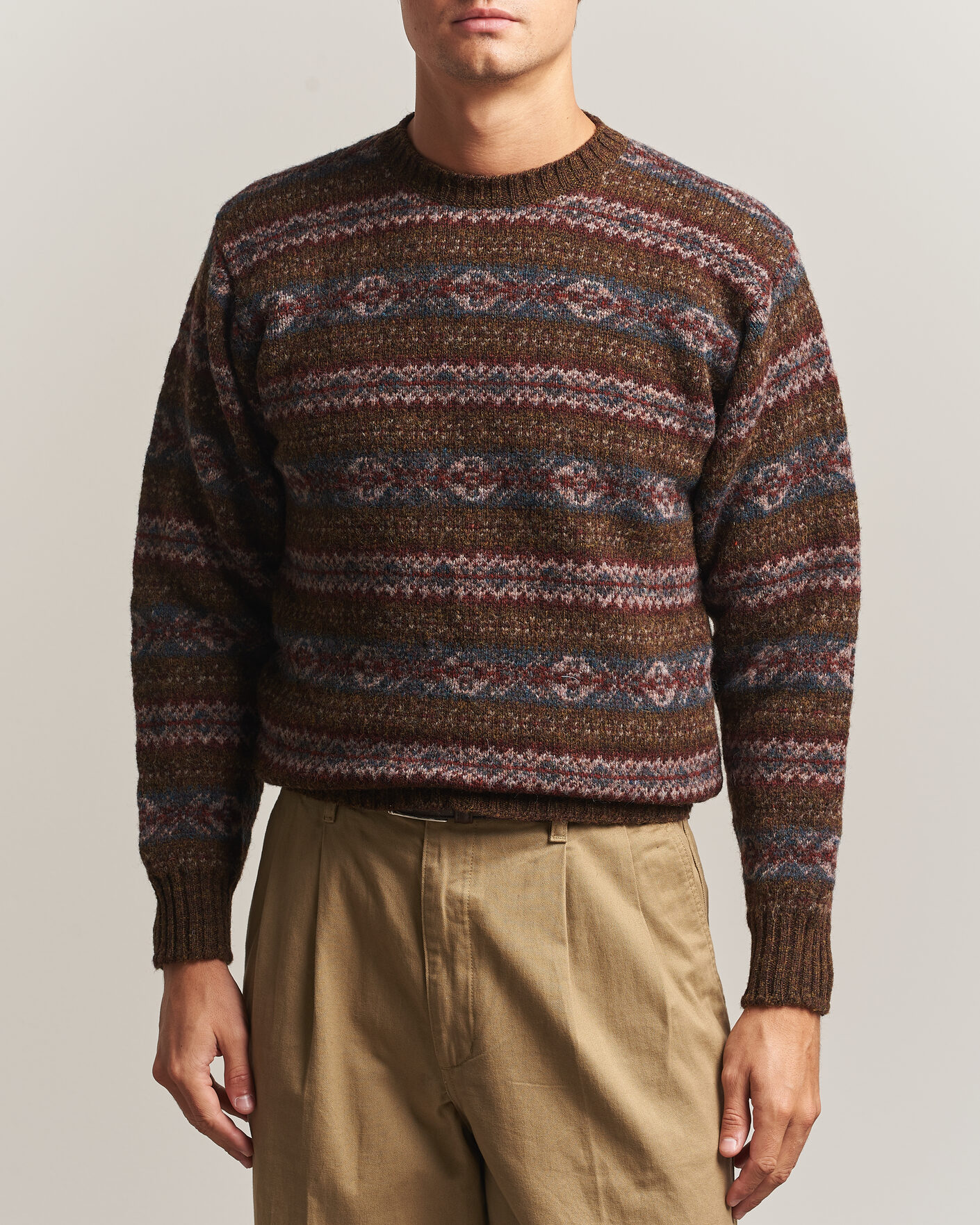 Herre | Trøjer | Jamieson's of Shetland | Jamiesons Of Shetland All Over Fair Isle Pullover Crew Neck Moss Green