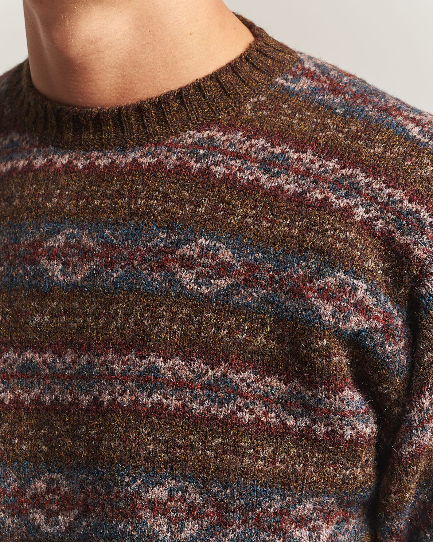 Herre | Trøjer | Jamieson's of Shetland | Jamiesons Of Shetland All Over Fair Isle Pullover Crew Neck Moss Green