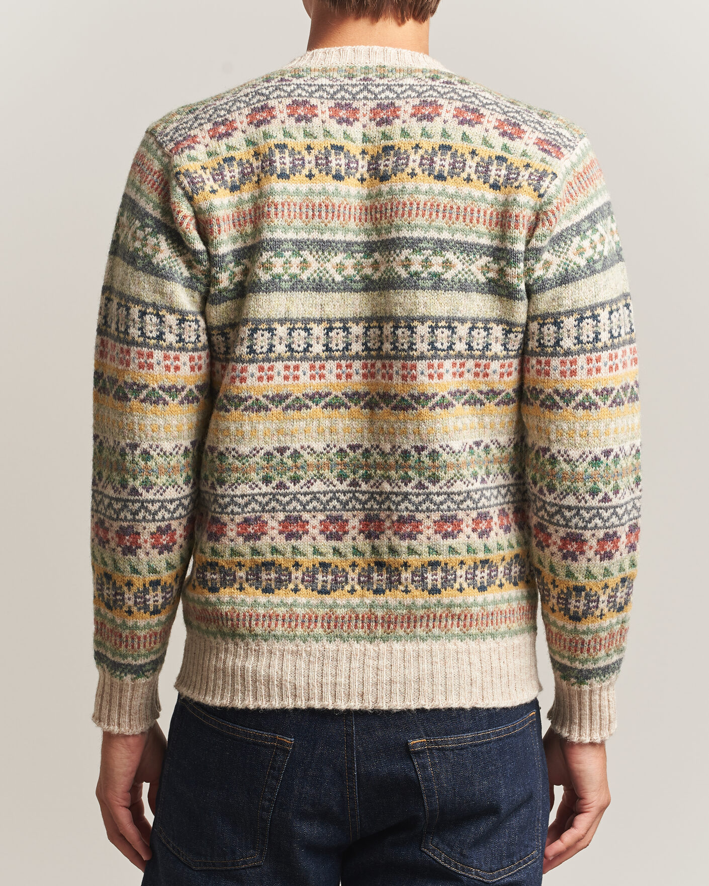 Herre | Trøjer | Jamieson's of Shetland | Jamiesons Of Shetland All Over Fair Isle Pullover Crew Neck Beige