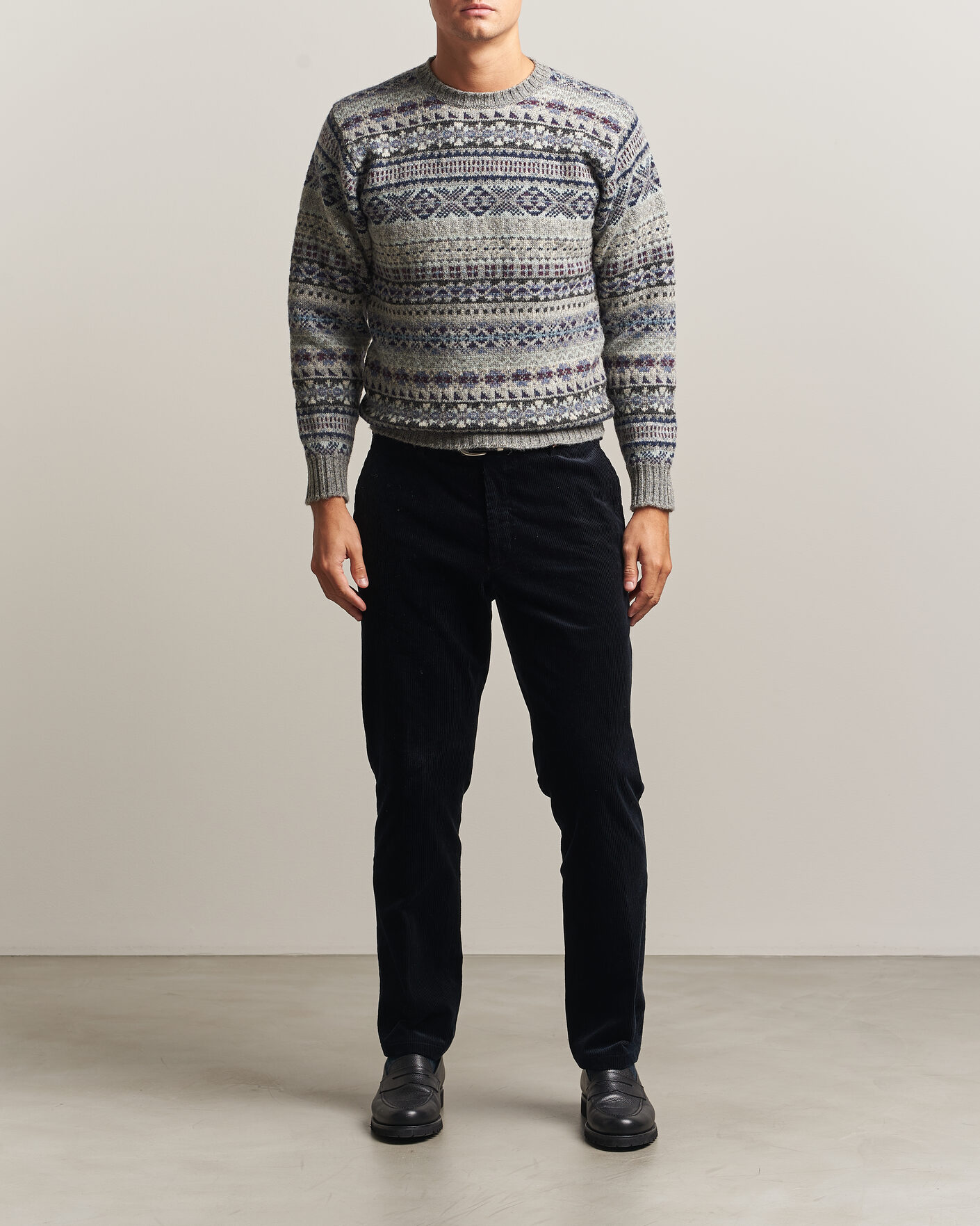 Herre | Trøjer | Jamieson's of Shetland | Jamiesons Of Shetland All Over Fair Isle Pullover Crew Neck Light Grey