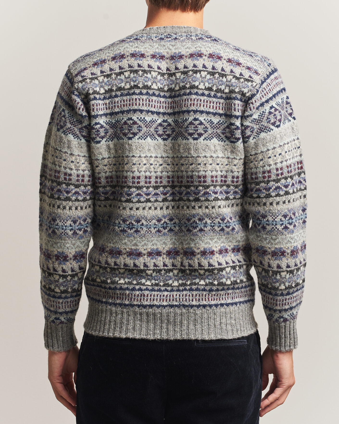 Herre | Trøjer | Jamieson's of Shetland | Jamiesons Of Shetland All Over Fair Isle Pullover Crew Neck Light Grey