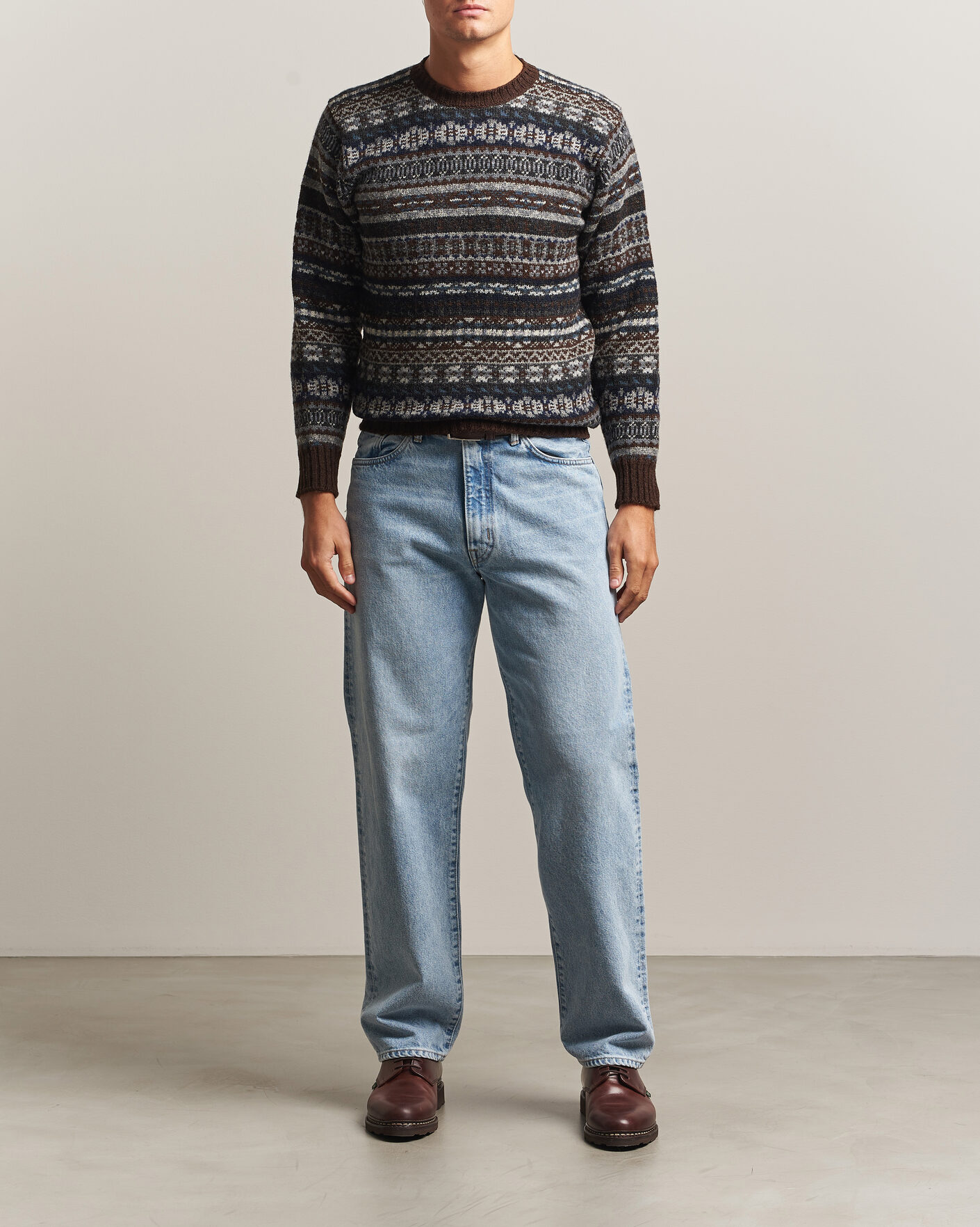 Herre | Trøjer | Jamieson's of Shetland | Jamiesons Of Shetland All Over Fair Isle Pullover Crew Neck Brown