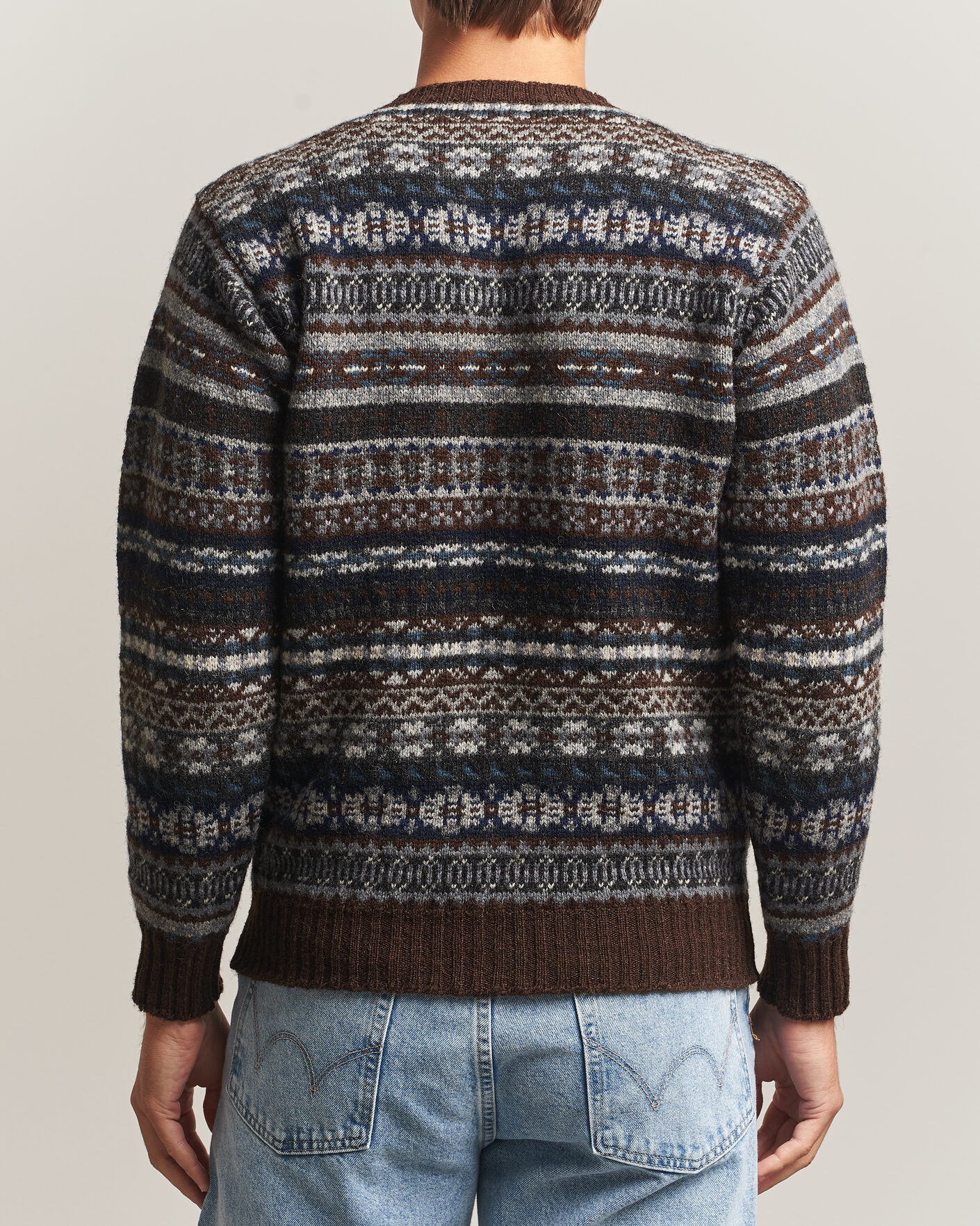 Herre | Trøjer | Jamieson's of Shetland | Jamiesons Of Shetland All Over Fair Isle Pullover Crew Neck Brown