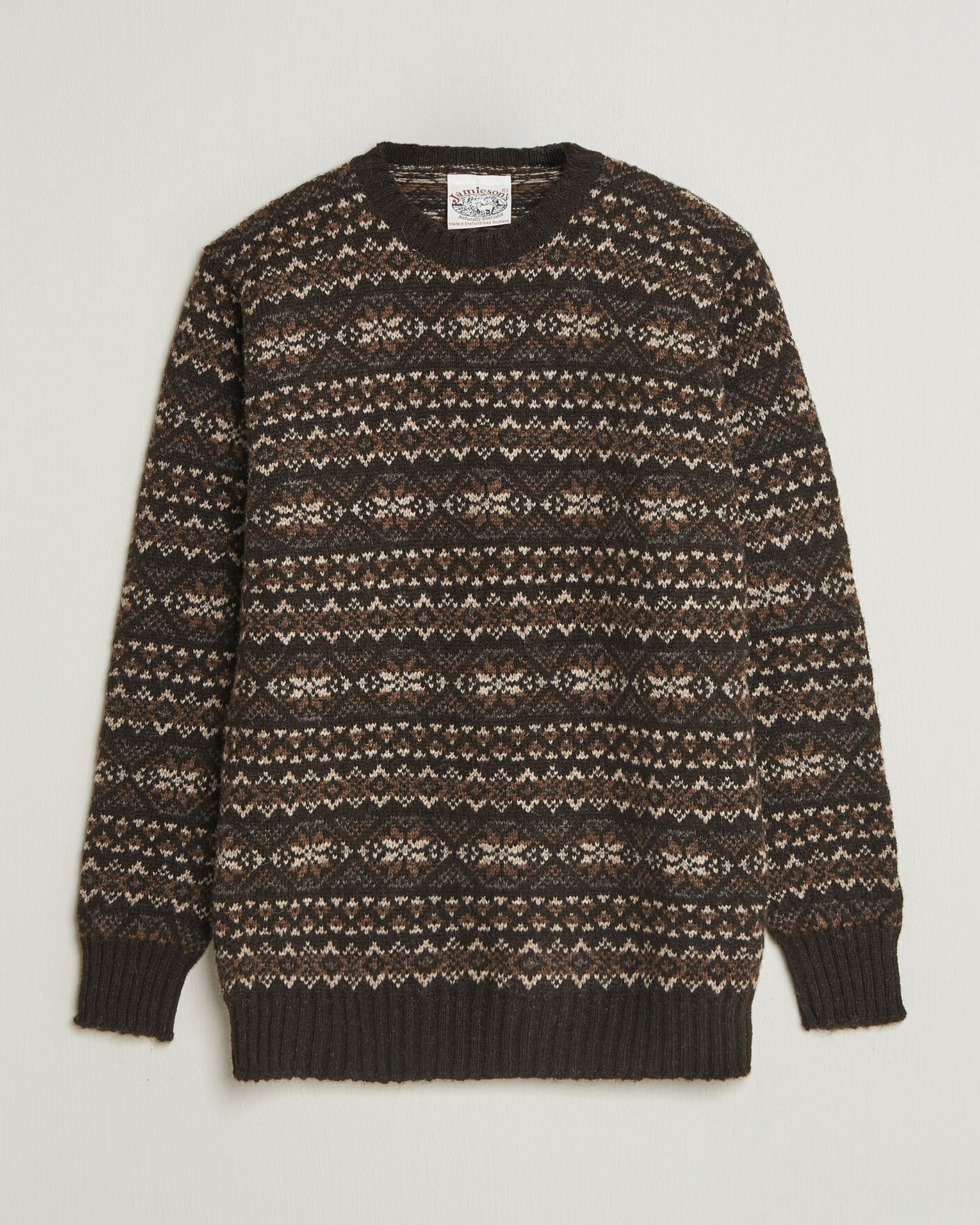 Herre | Trøjer | Jamieson's of Shetland | Jamiesons Of Shetland All Over Fair Isle Pullover Crew Neck Dark Brown