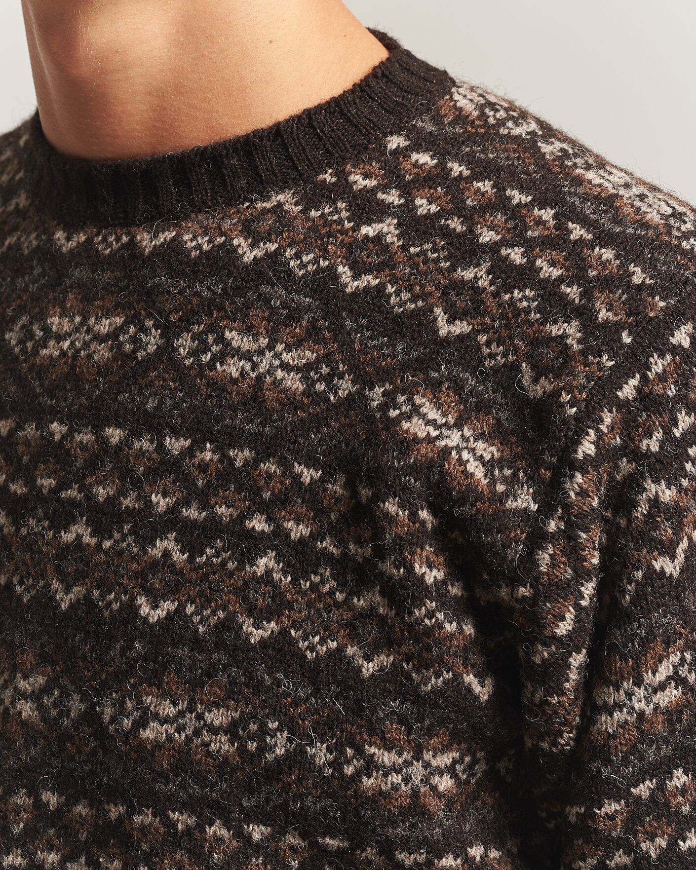 Herre | Trøjer | Jamieson's of Shetland | Jamiesons Of Shetland All Over Fair Isle Pullover Crew Neck Dark Brown