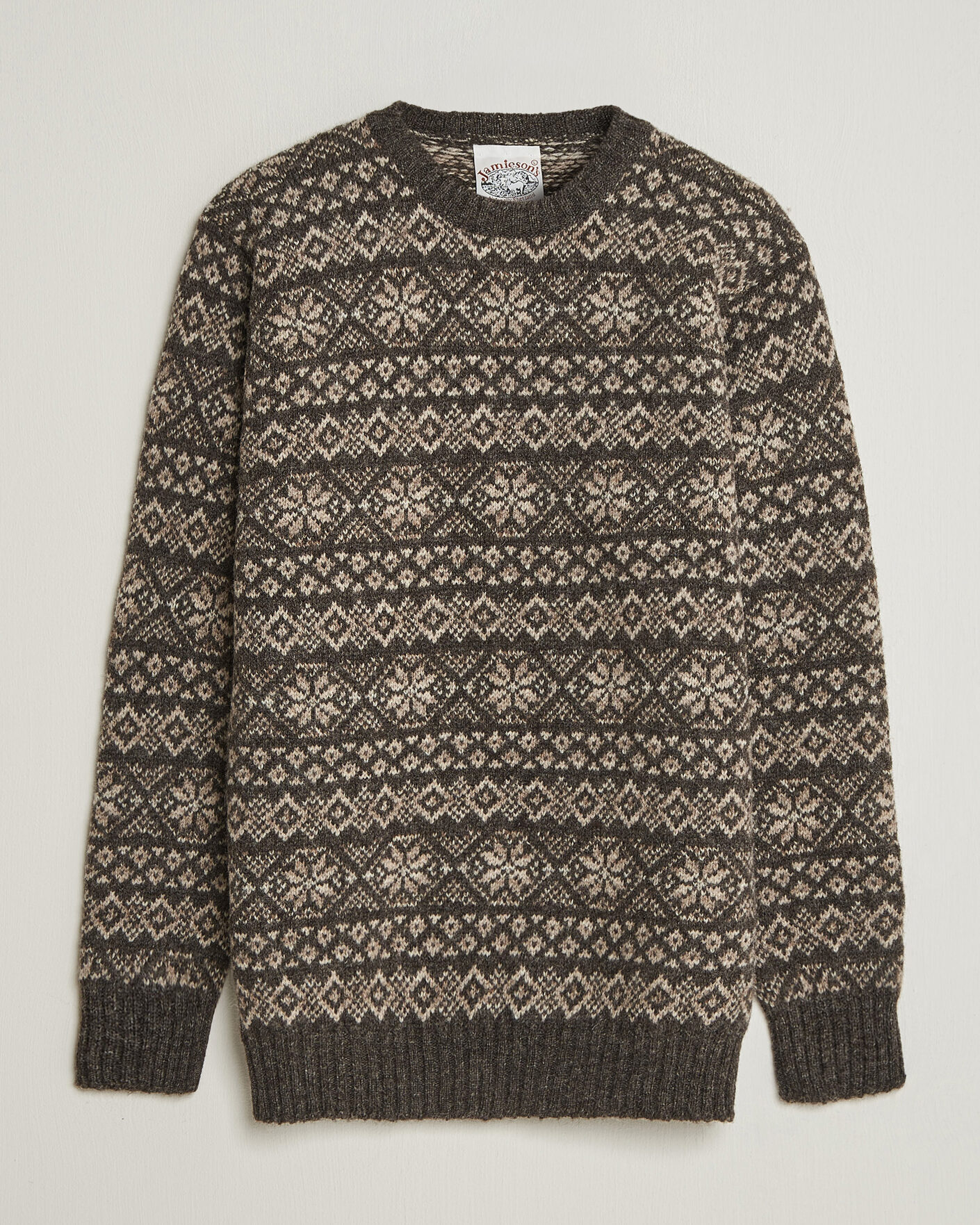 Herre | Trøjer | Jamieson's of Shetland | Jamiesons Of Shetland All Over Fair Isle Pullover Crew Neck Grey
