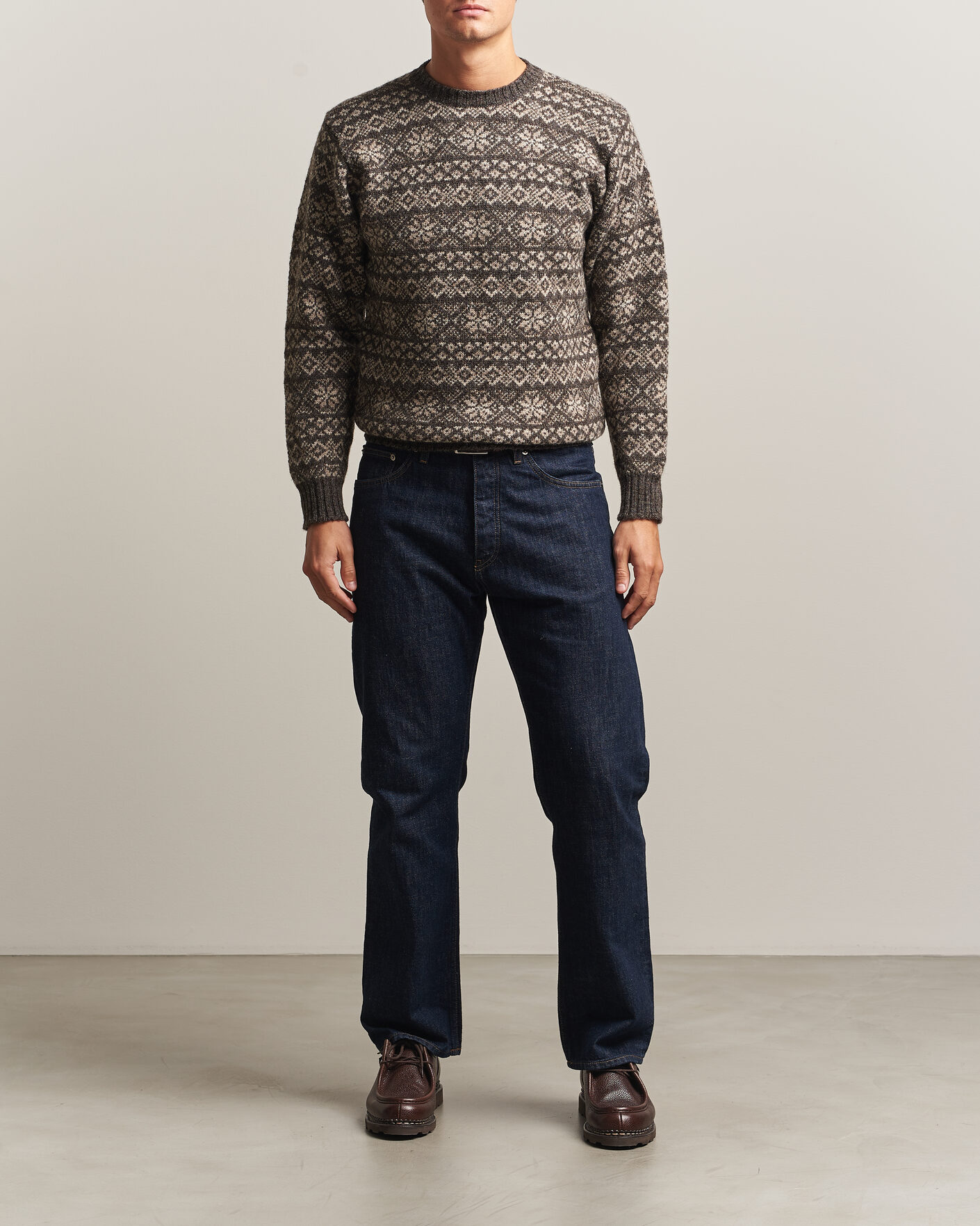 Herre | Trøjer | Jamieson's of Shetland | Jamiesons Of Shetland All Over Fair Isle Pullover Crew Neck Grey