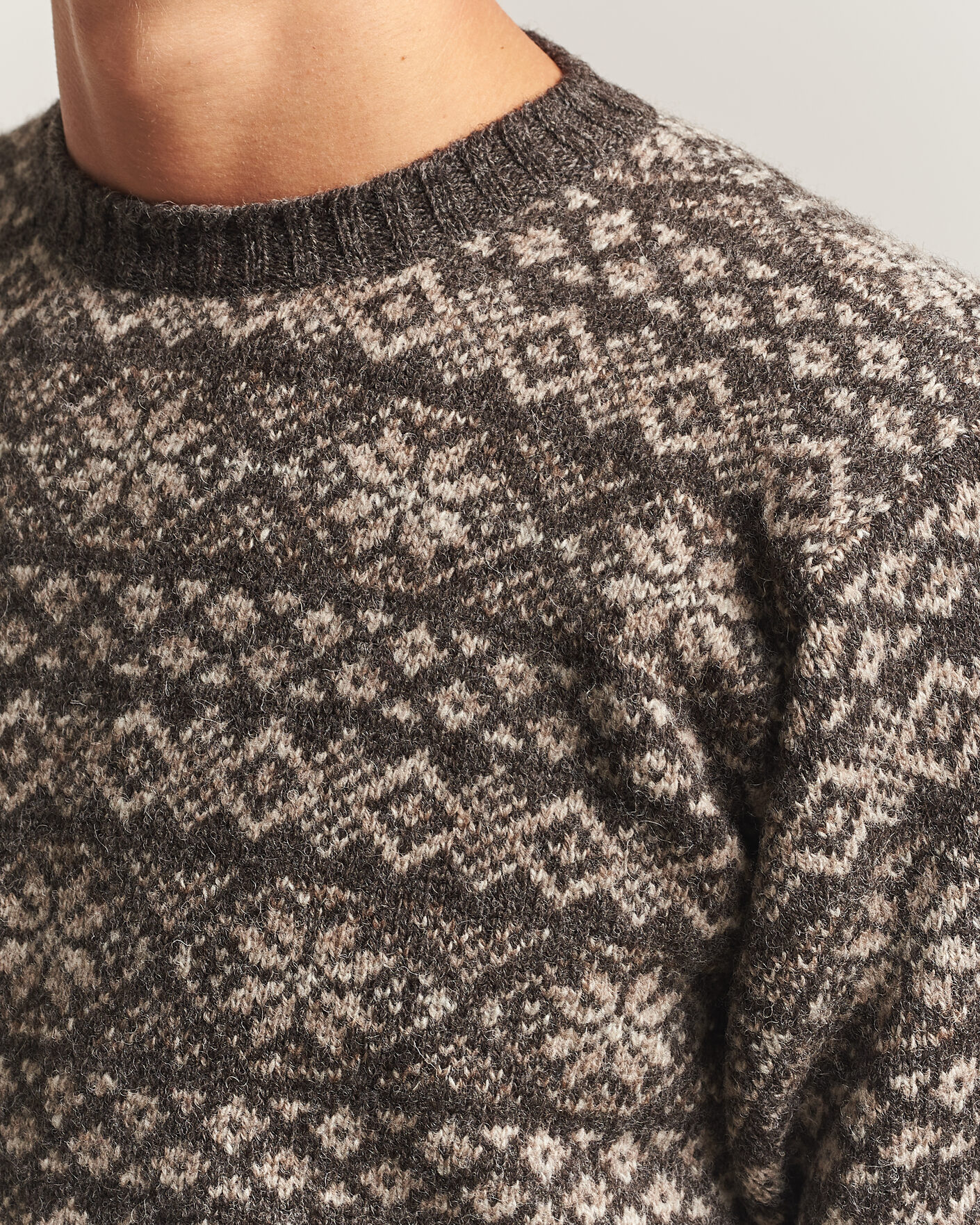 Herre | Trøjer | Jamieson's of Shetland | Jamiesons Of Shetland All Over Fair Isle Pullover Crew Neck Grey