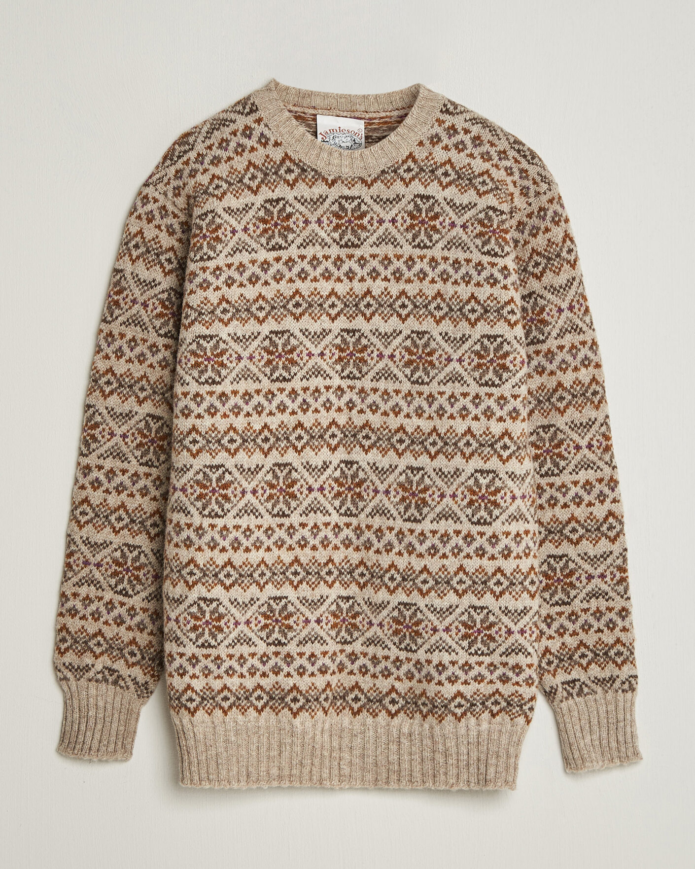 Herre | Trøjer | Jamieson's of Shetland | Jamiesons Of Shetland All Over Fair Isle Pullover Crew Neck Natural