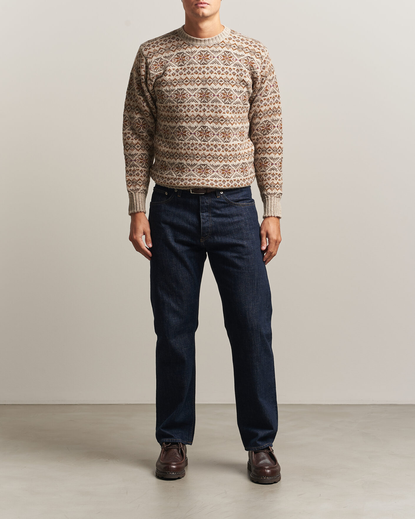 Herre | Trøjer | Jamieson's of Shetland | Jamiesons Of Shetland All Over Fair Isle Pullover Crew Neck Natural