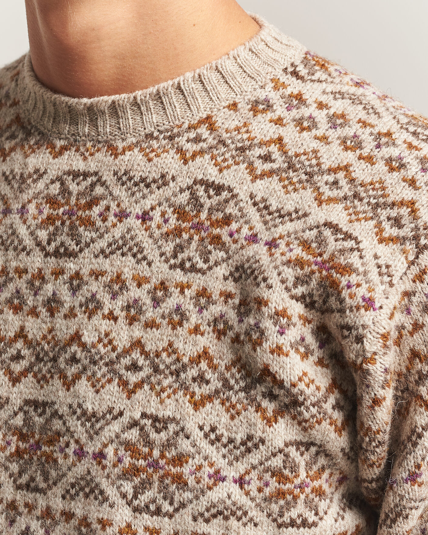 Herre | Trøjer | Jamieson's of Shetland | Jamiesons Of Shetland All Over Fair Isle Pullover Crew Neck Natural