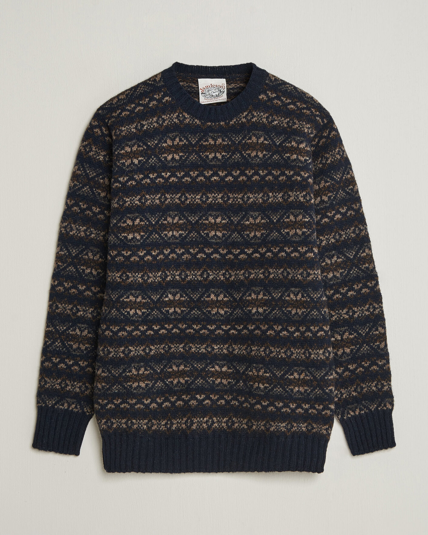 Herre | Trøjer | Jamieson's of Shetland | Jamiesons Of Shetland All Over Fair Isle Pullover Crew Neck Navy