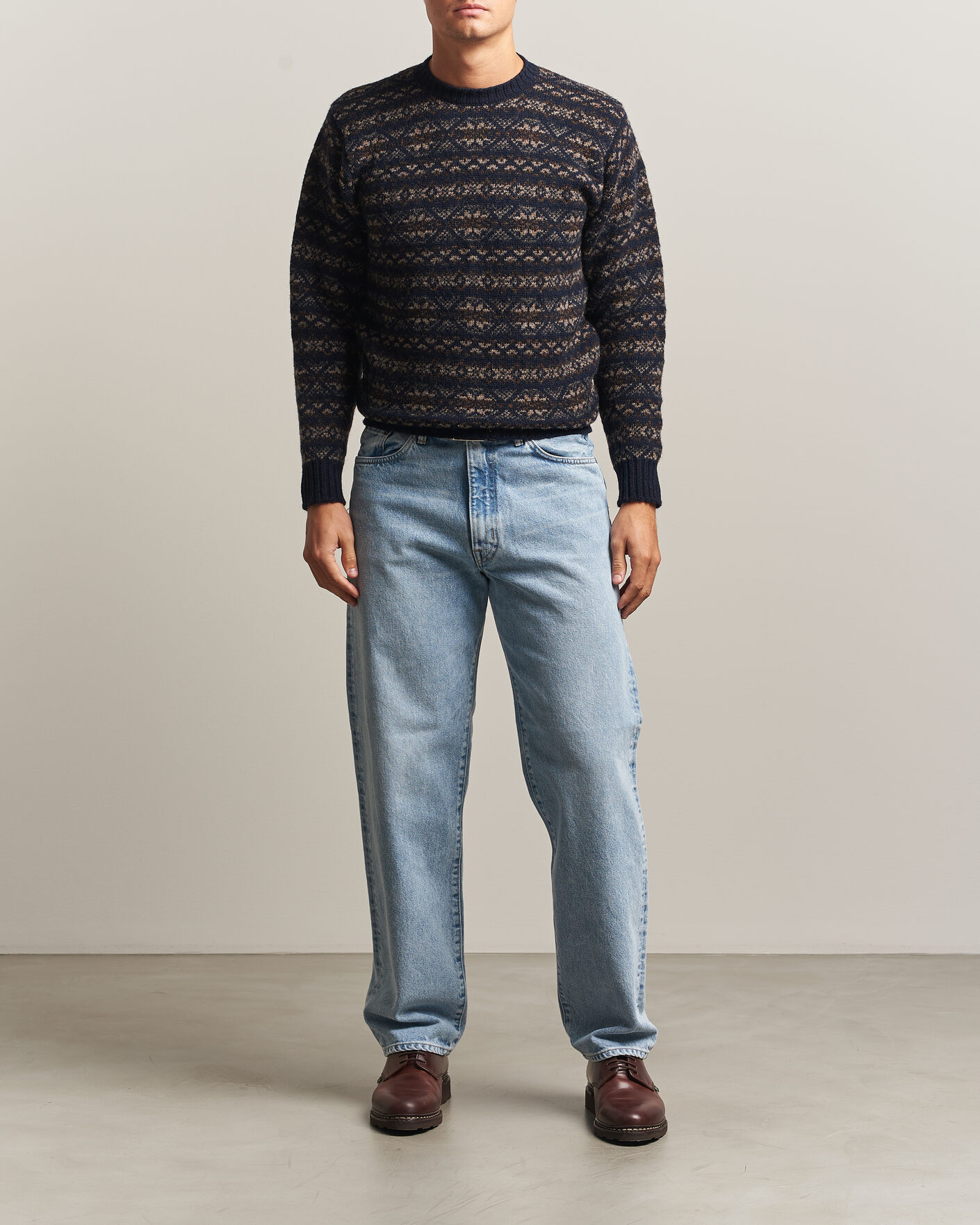 Herre | Trøjer | Jamieson's of Shetland | Jamiesons Of Shetland All Over Fair Isle Pullover Crew Neck Navy