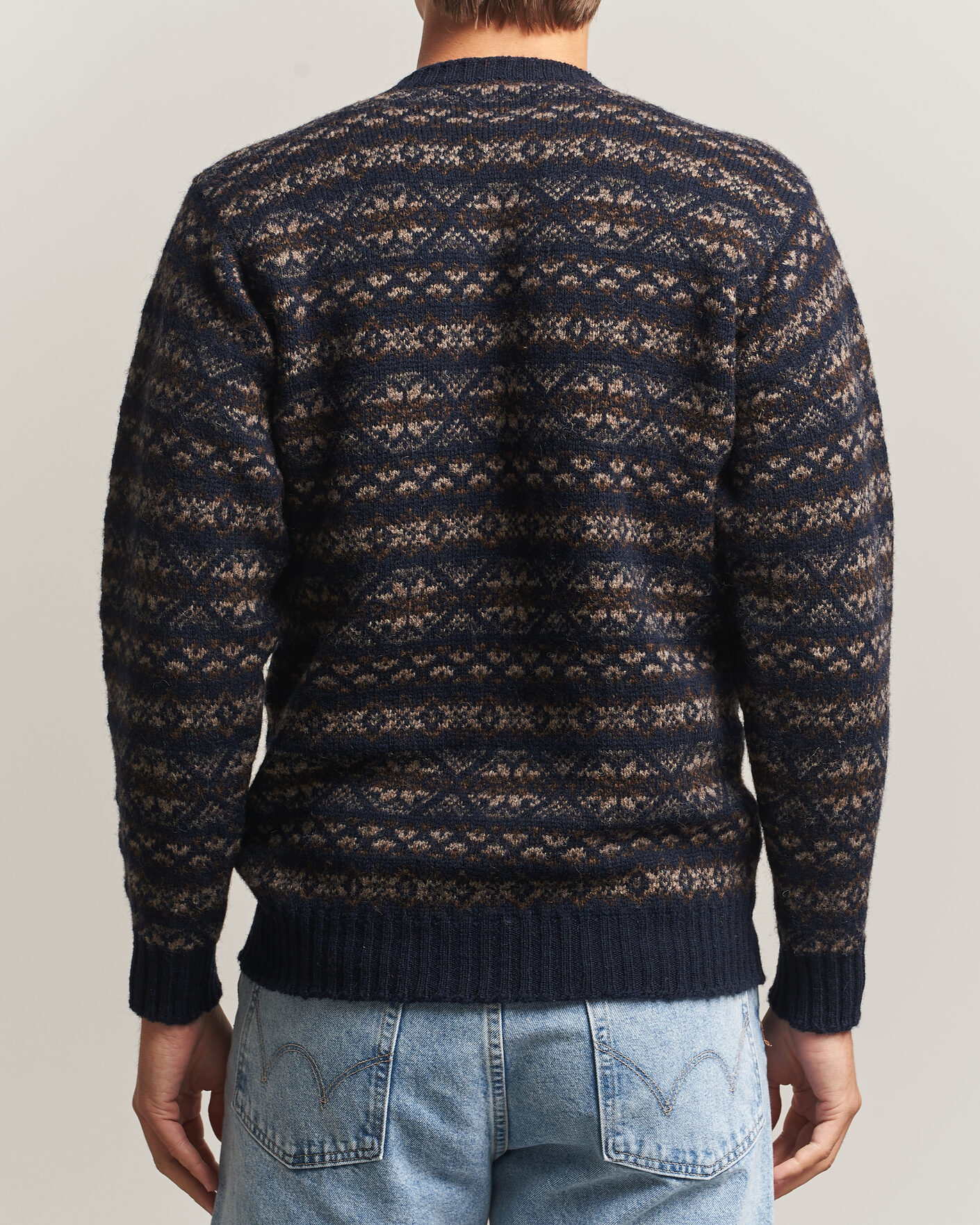 Herre | Trøjer | Jamieson's of Shetland | Jamiesons Of Shetland All Over Fair Isle Pullover Crew Neck Navy