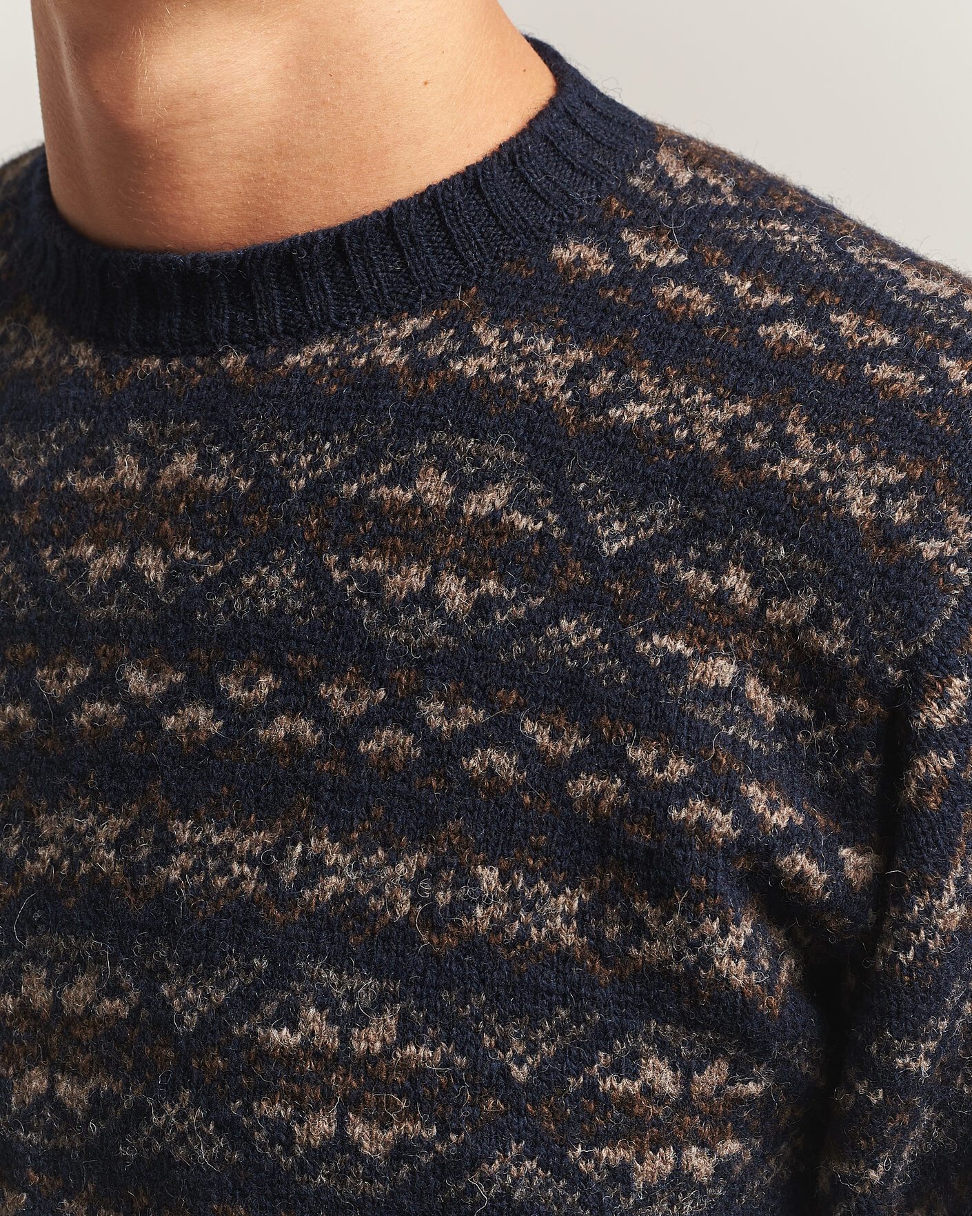 Herre | Trøjer | Jamieson's of Shetland | Jamiesons Of Shetland All Over Fair Isle Pullover Crew Neck Navy