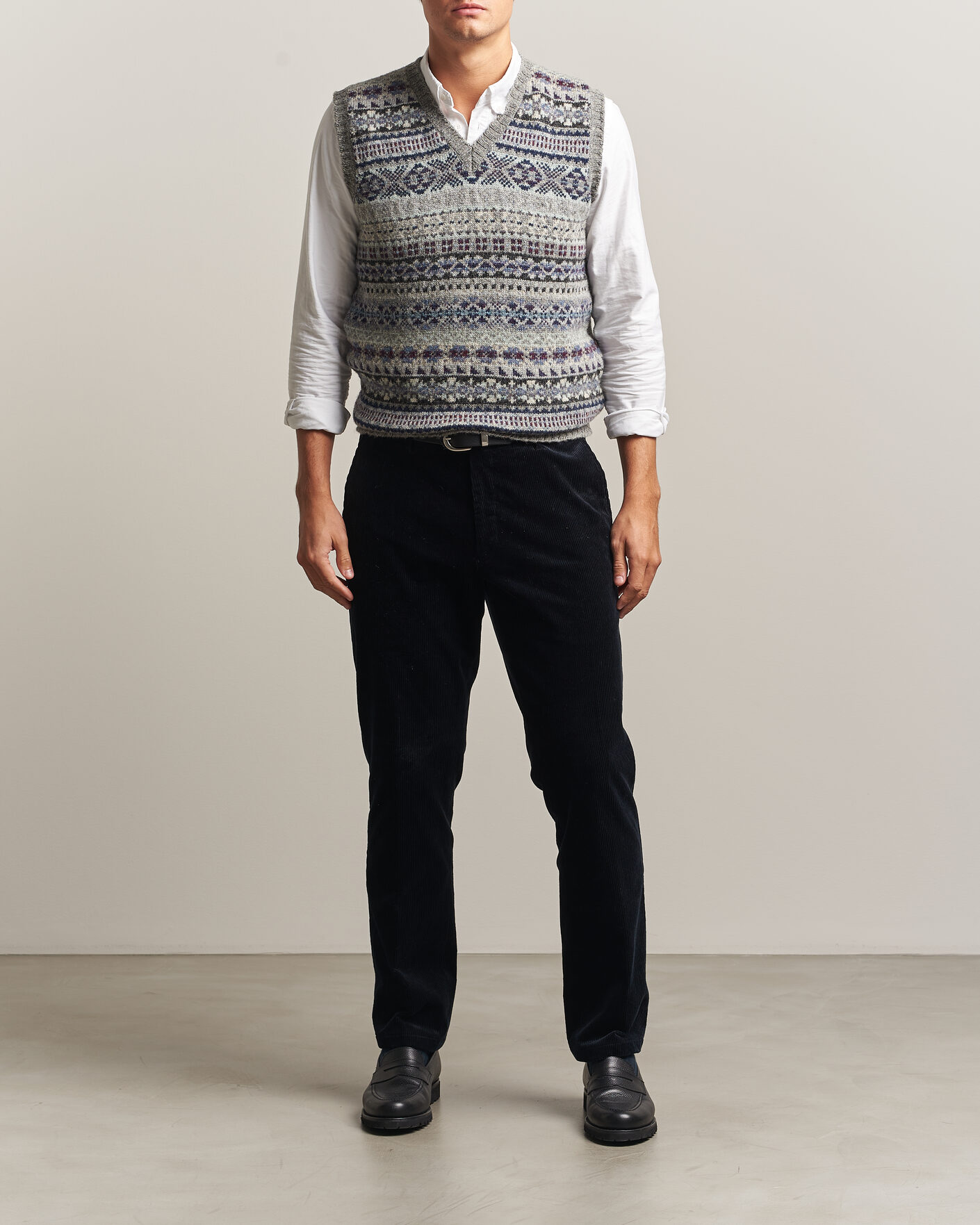 Herre | Trøjer | Jamieson's of Shetland | Jamiesons Of Shetland All Over Fair Isle Slipover Light Grey