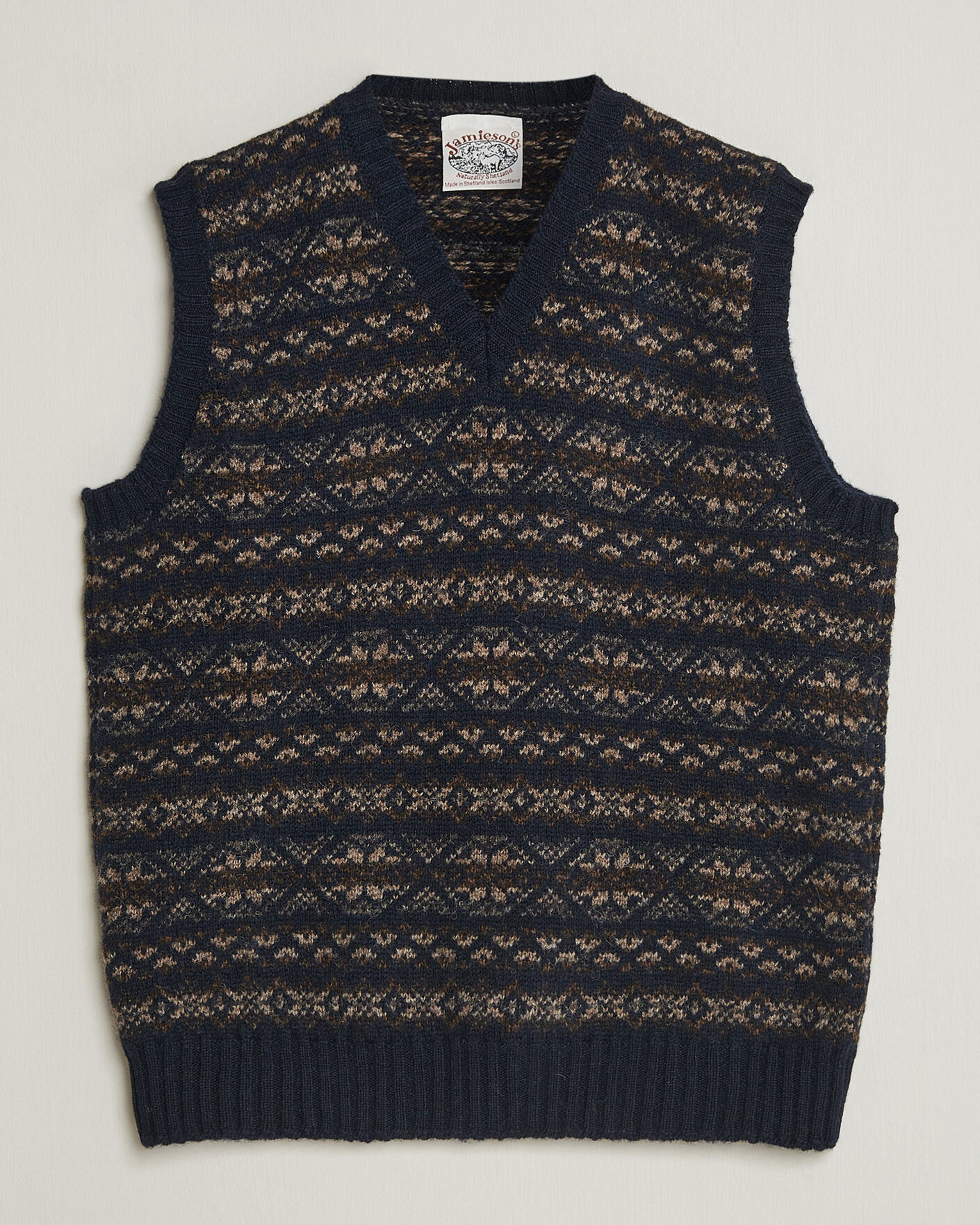 Herre | Trøjer | Jamieson's of Shetland | Jamiesons Of Shetland All Over Fair Isle Slipover Navy
