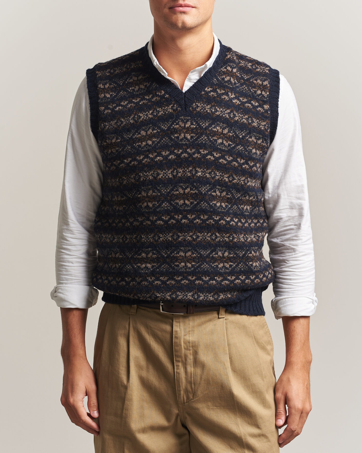 Herre | Trøjer | Jamieson's of Shetland | Jamiesons Of Shetland All Over Fair Isle Slipover Navy