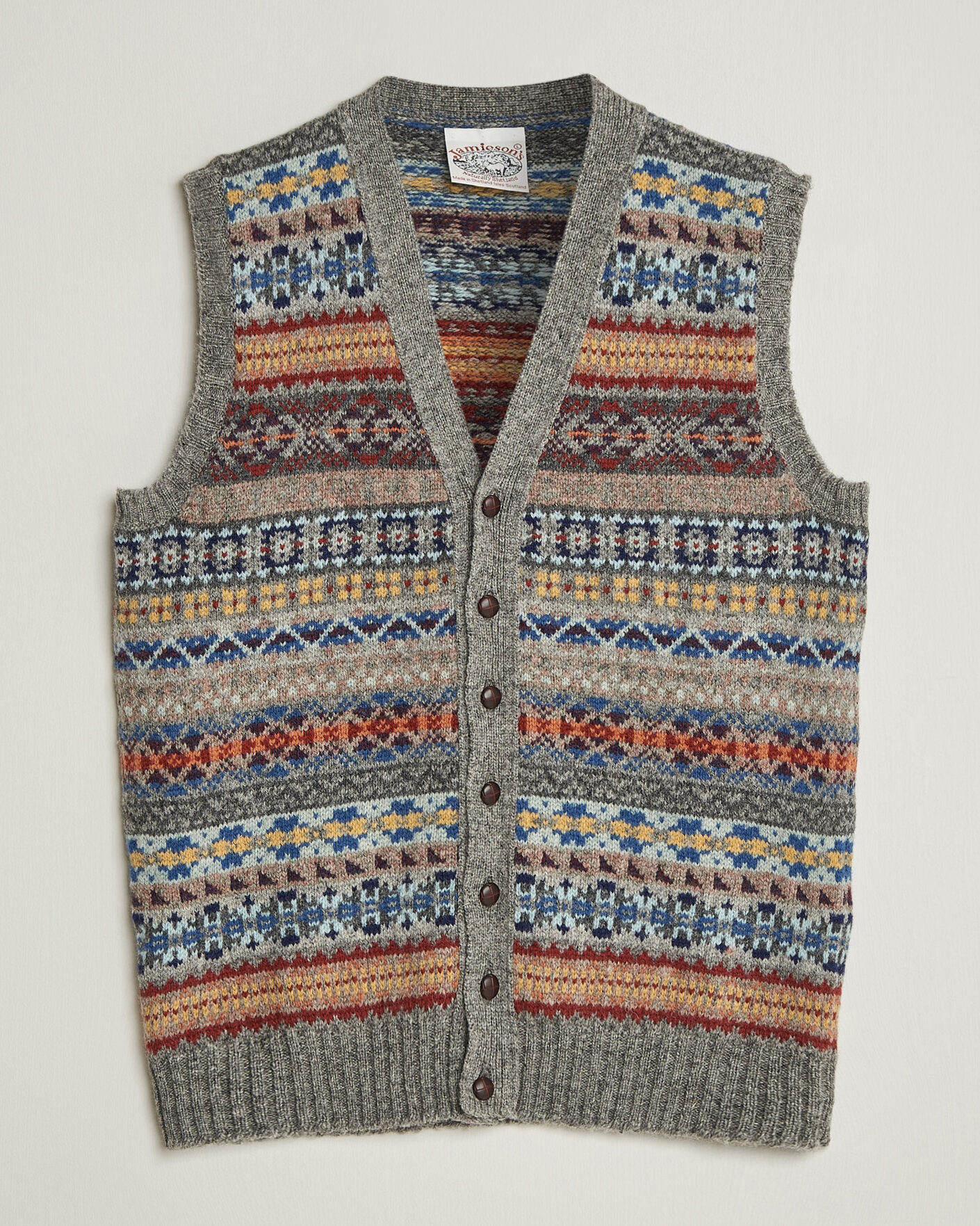 Herre | Trøjer | Jamieson's of Shetland | Jamiesons Of Shetland All Over Fair Isle Waistcoat Grey