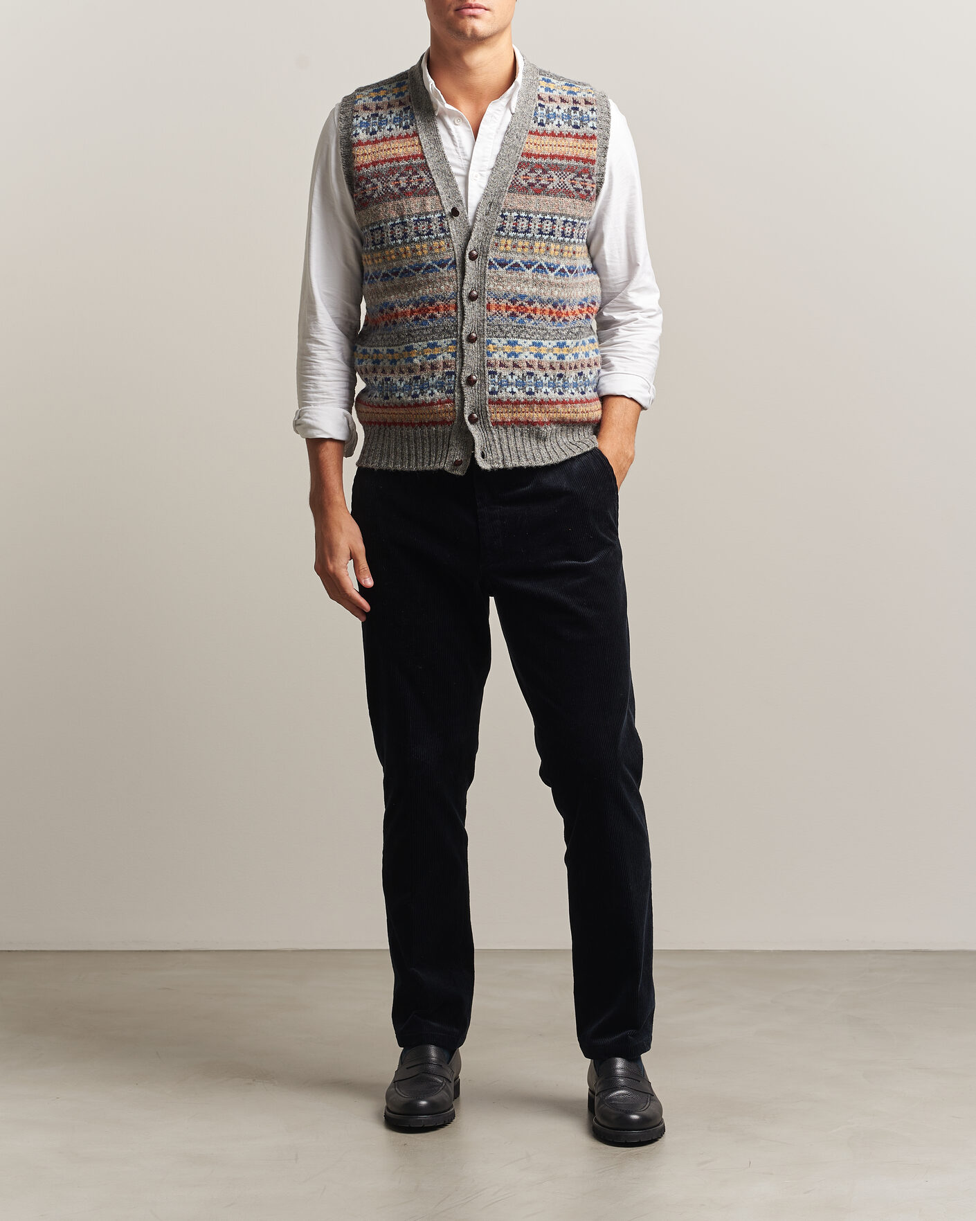Herre | Trøjer | Jamieson's of Shetland | Jamiesons Of Shetland All Over Fair Isle Waistcoat Grey