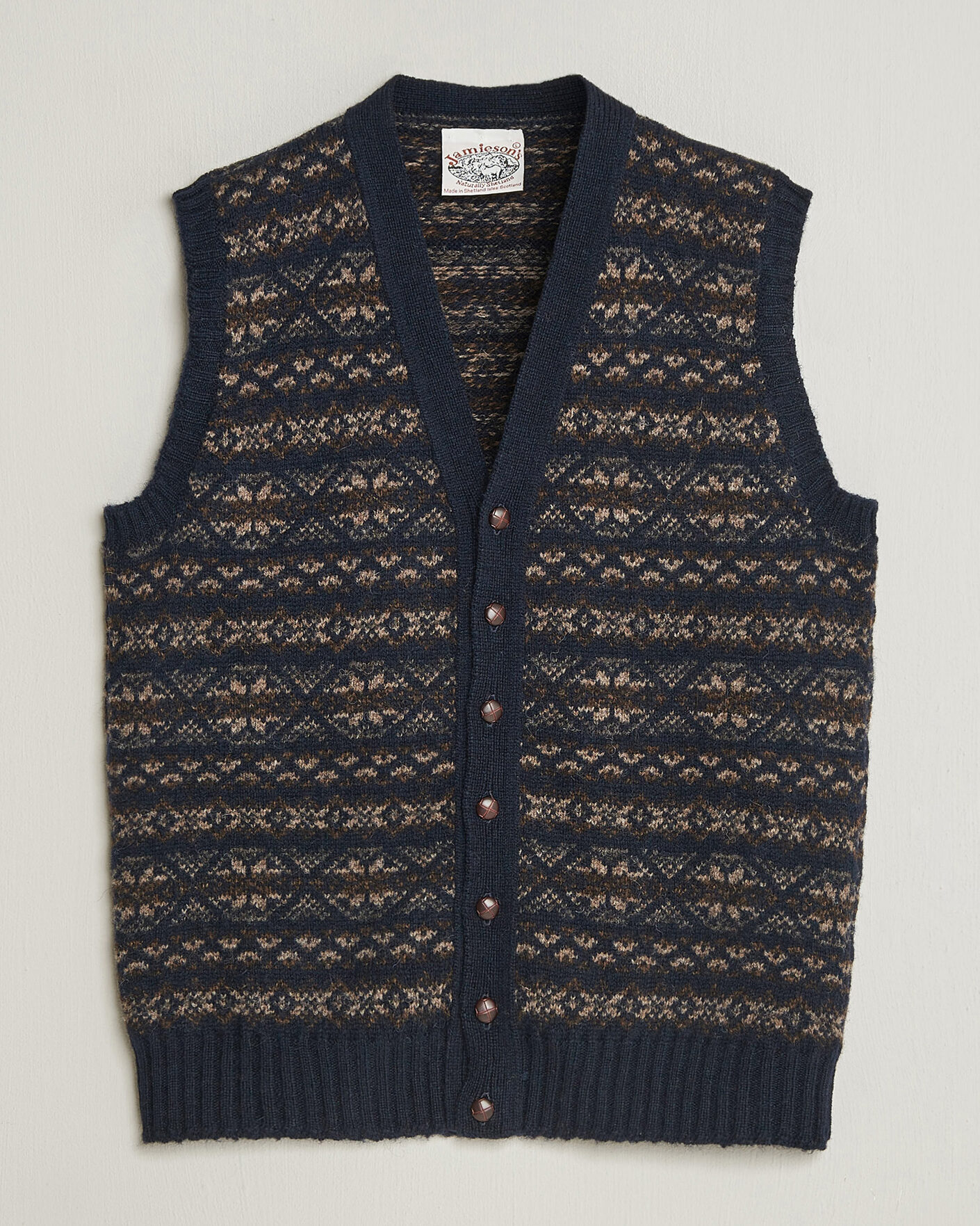 Herre | Trøjer | Jamieson's of Shetland | Jamiesons Of Shetland All Over Fair Isle Waistcoat Navy