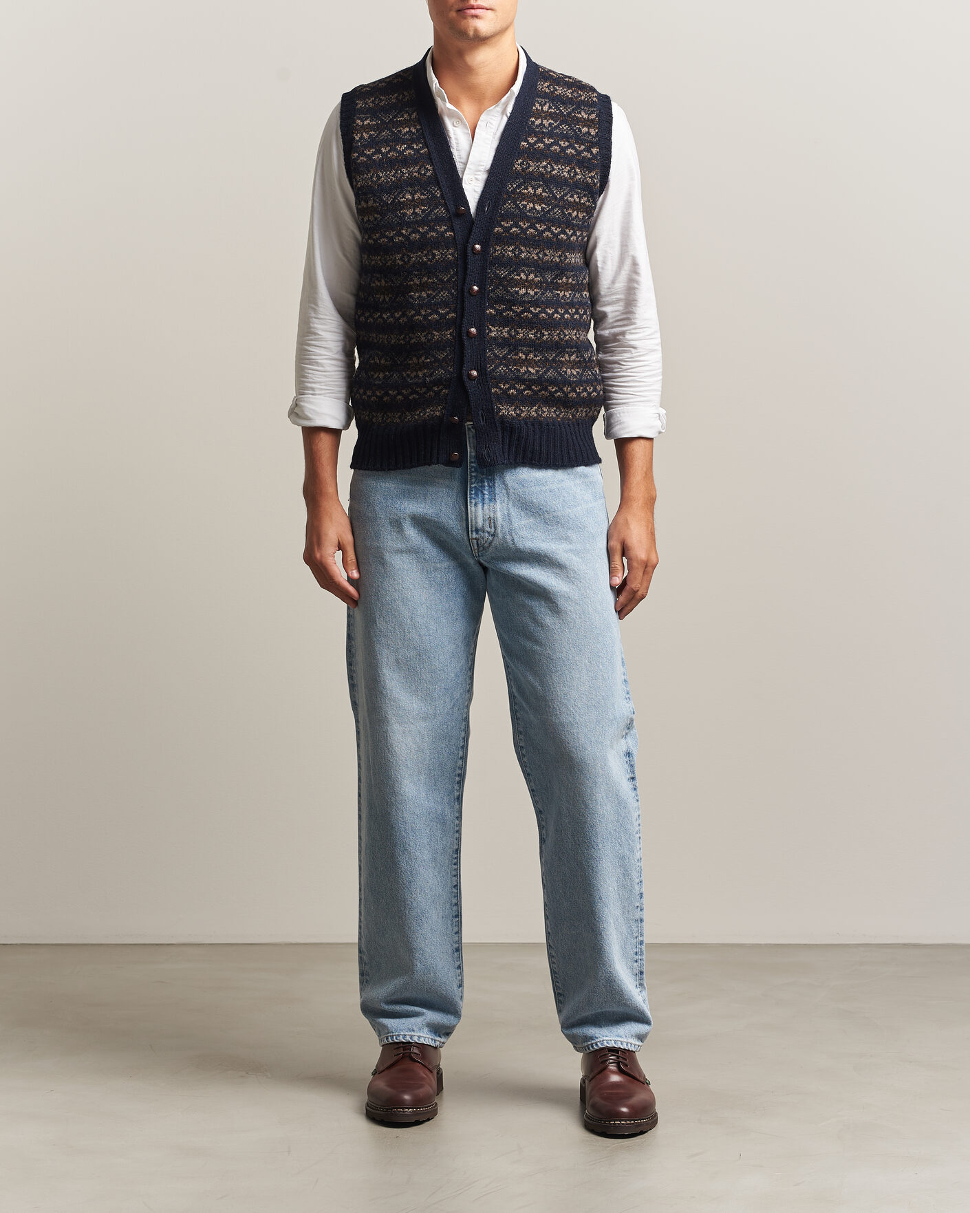 Herre | Trøjer | Jamieson's of Shetland | Jamiesons Of Shetland All Over Fair Isle Waistcoat Navy