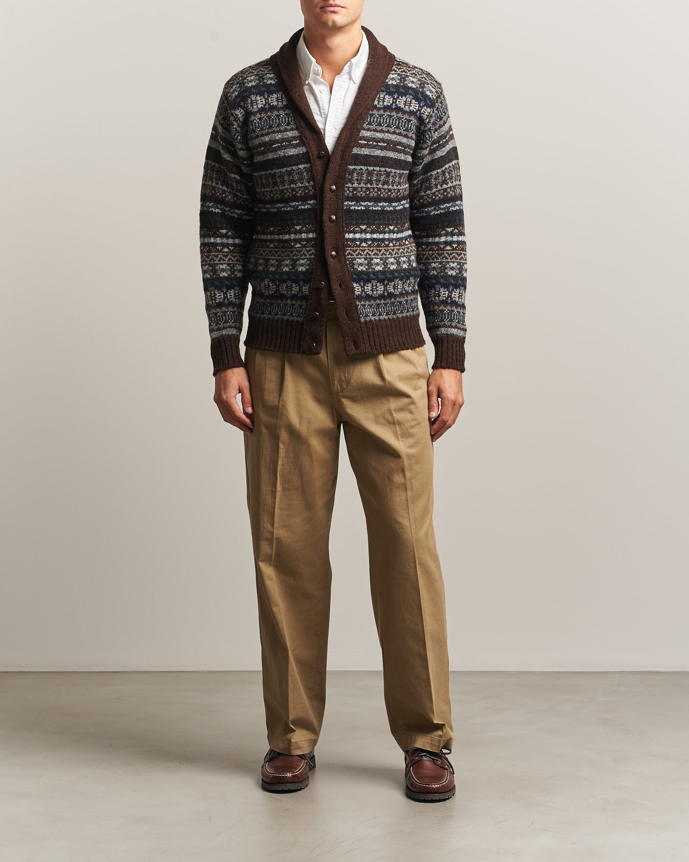 Herre | Trøjer | Jamieson's of Shetland | Jamiesons Of Shetland All Over Fair Isle Shawl Collar Cardigan Brown