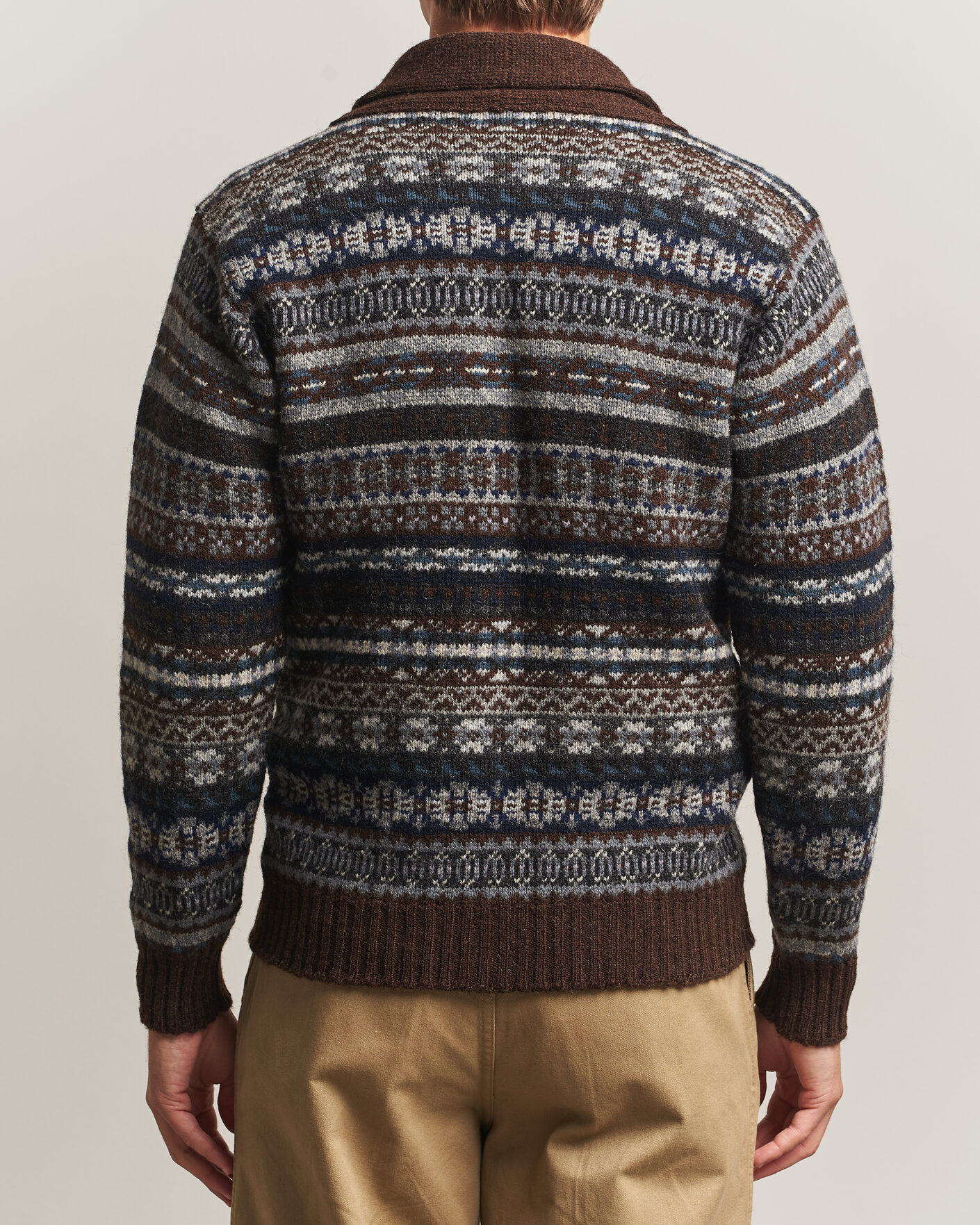 Herre | Trøjer | Jamieson's of Shetland | Jamiesons Of Shetland All Over Fair Isle Shawl Collar Cardigan Brown