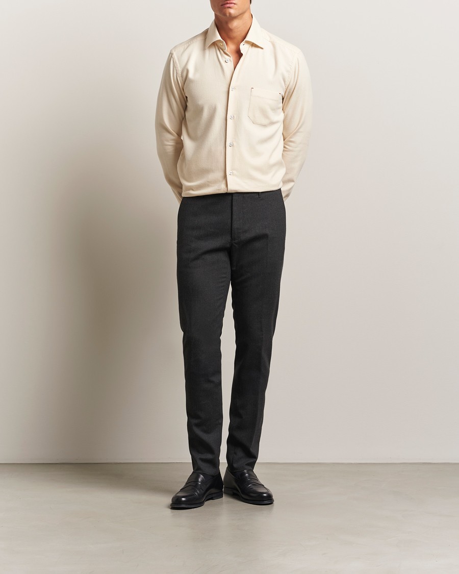 Herre | Bukser | Incotex | Slim Fit Washable Flannel Trousers Charcoal