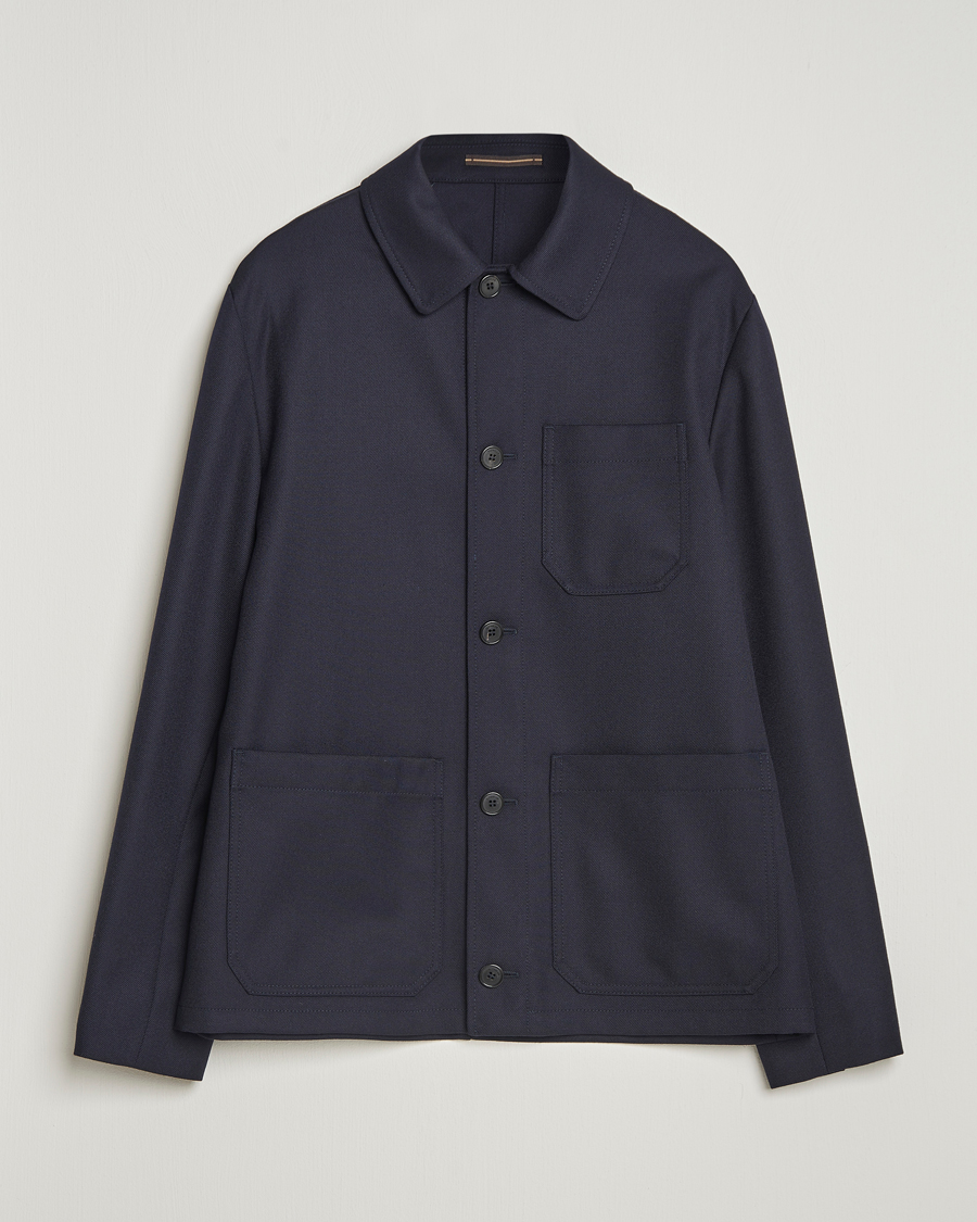 Herre | Jakker | Incotex | Wool Cover Shirt Jacket Navy