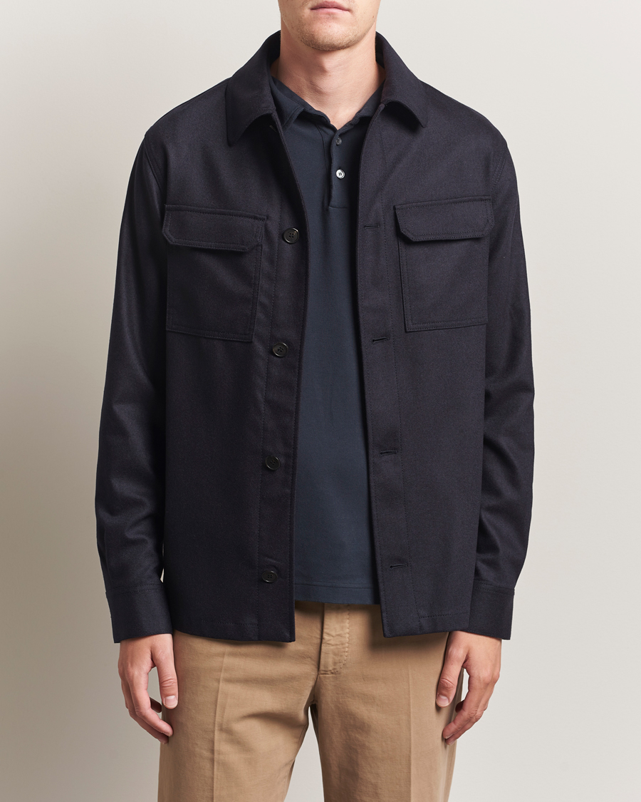 Herre | Skjorter | Incotex | Flannel Overshirt Navy