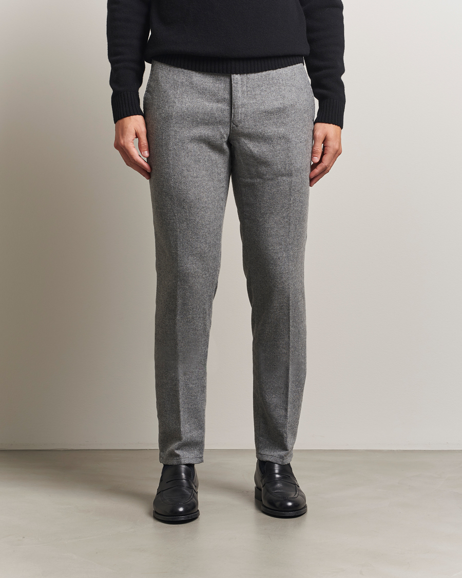Herre | Bukser | Incotex | Slim Fit Washed Flannel Slacks Light Grey