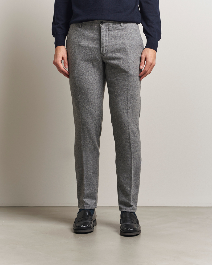 Herre | Bukser | Incotex | Slim Fit Washed Flannel Slacks Light Grey