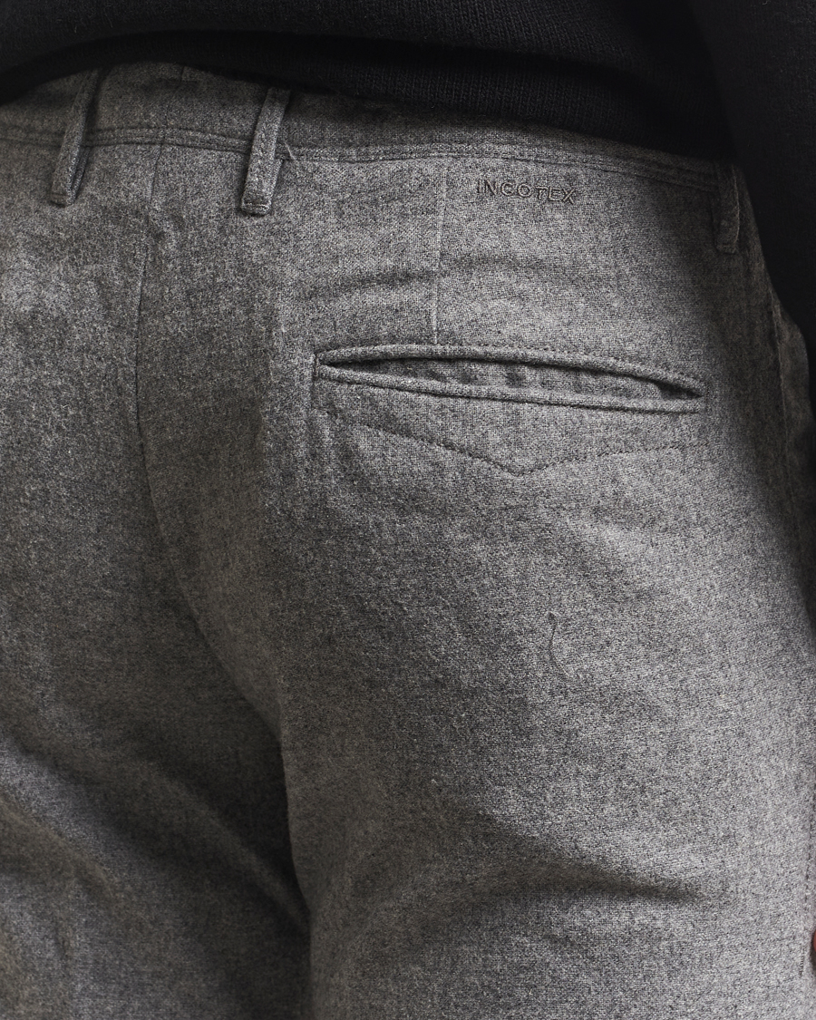 Herre | Bukser | Incotex | Slim Fit Washed Flannel Slacks Light Grey