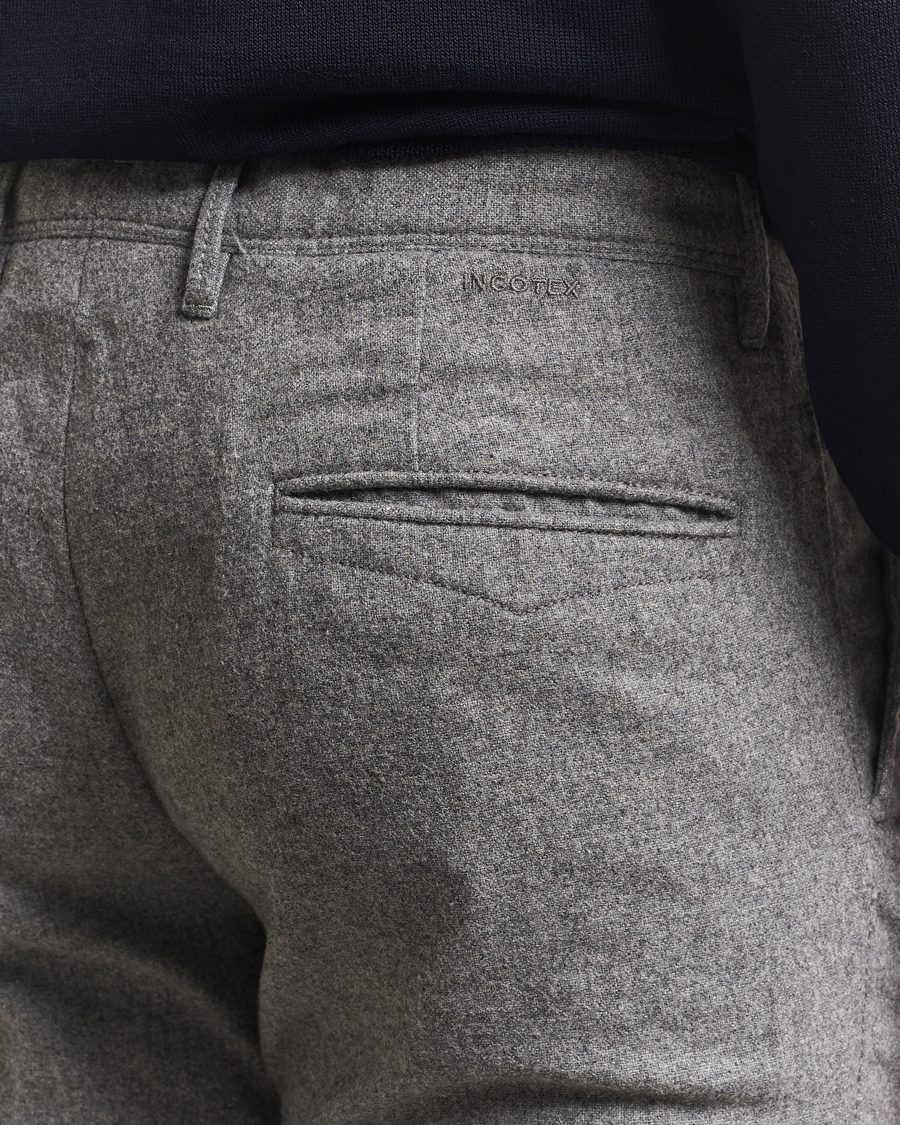 Herre | Bukser | Incotex | Slim Fit Washed Flannel Slacks Light Grey