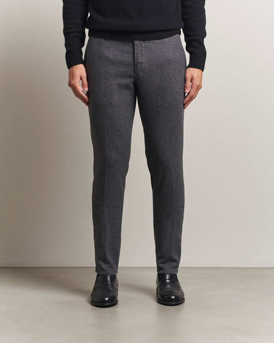 Herre | Bukser | Incotex | Slim Fit Washed Flannel Slacks Grey Melange