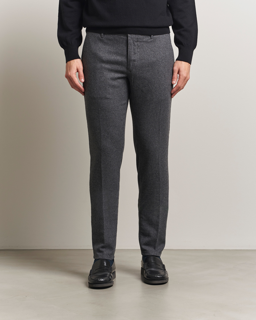 Herre | Bukser | Incotex | Slim Fit Washed Flannel Slacks Grey Melange