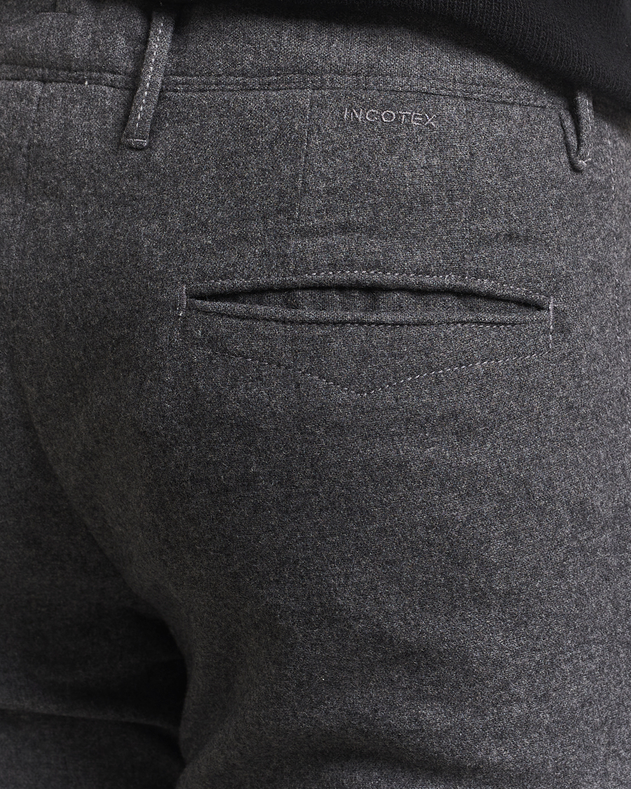 Herre | Bukser | Incotex | Slim Fit Washed Flannel Slacks Grey Melange