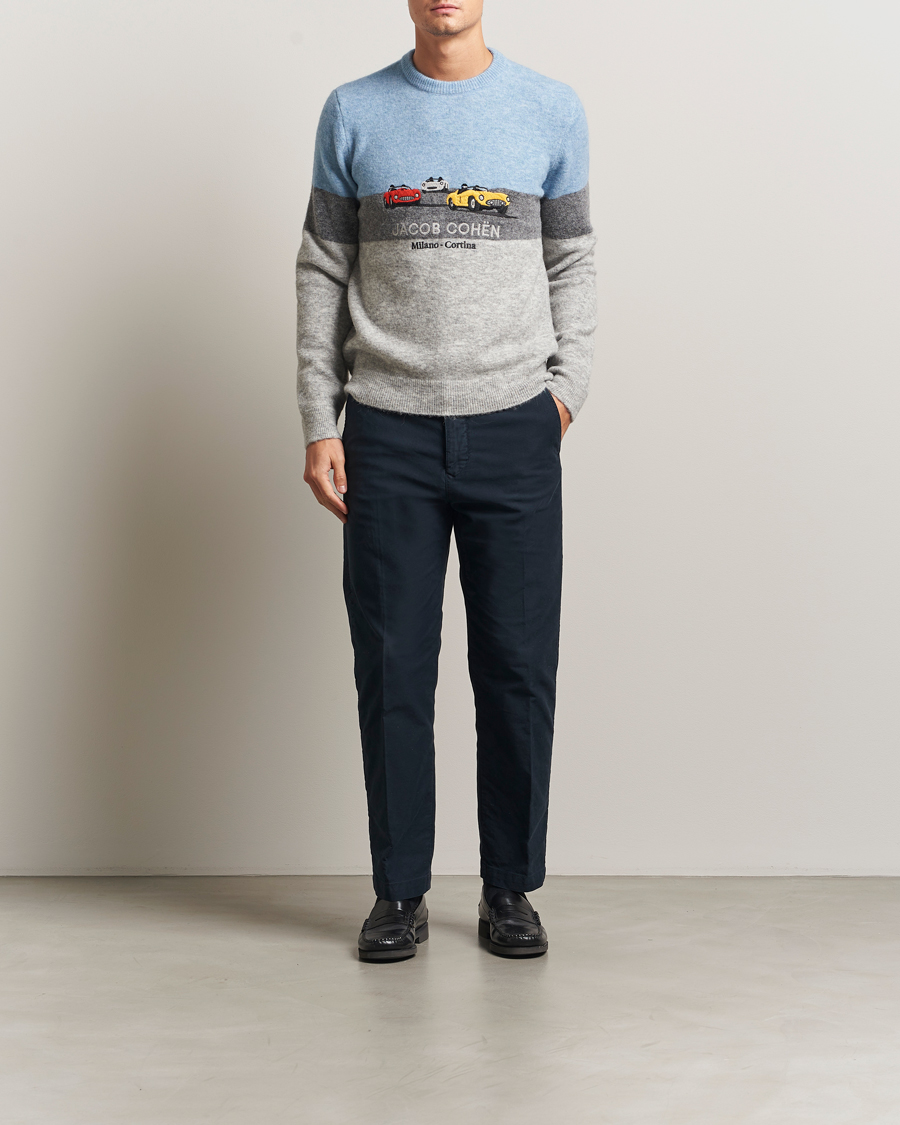 Herre | Trøjer | Jacob Cohën | Embroidery Knitted Milano-Cortina Crew Neck Grey/Blue