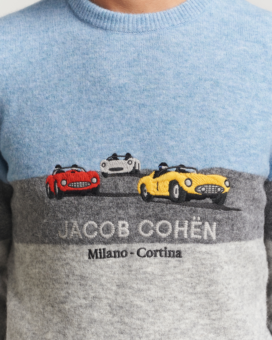 Herre | Trøjer | Jacob Cohën | Embroidery Knitted Milano-Cortina Crew Neck Grey/Blue