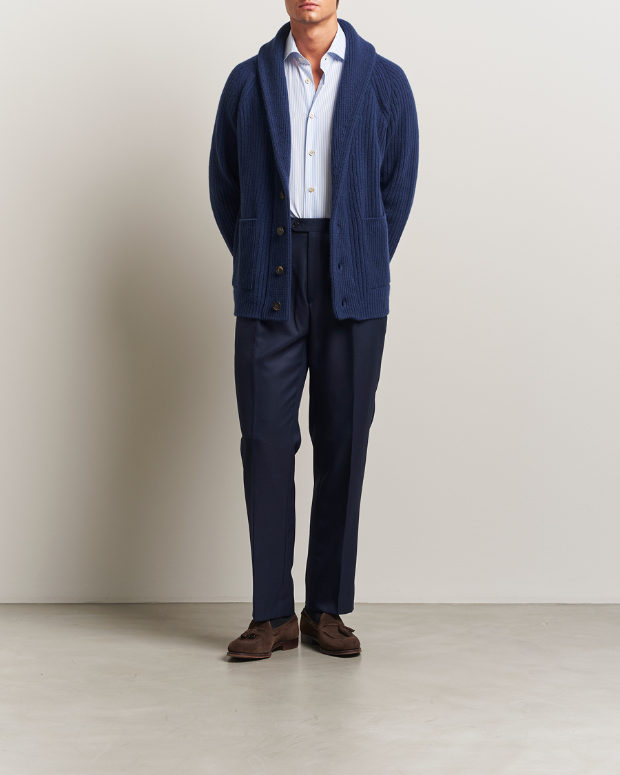 Herre | Trøjer | Kiton | Cashmere Rib Shawl Cardigan Navy
