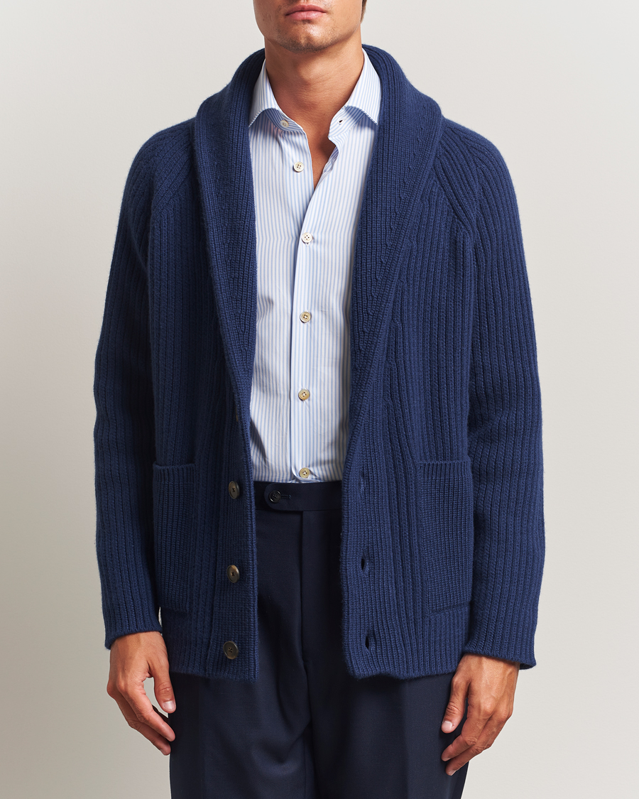 Herre | Trøjer | Kiton | Cashmere Rib Shawl Cardigan Navy
