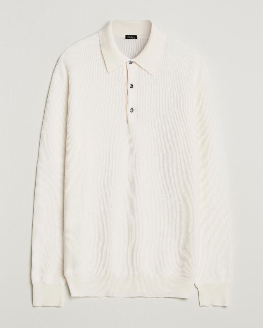 Herre | Trøjer | Kiton | Cashmere Rib Long Sleeve Polo Light Beige