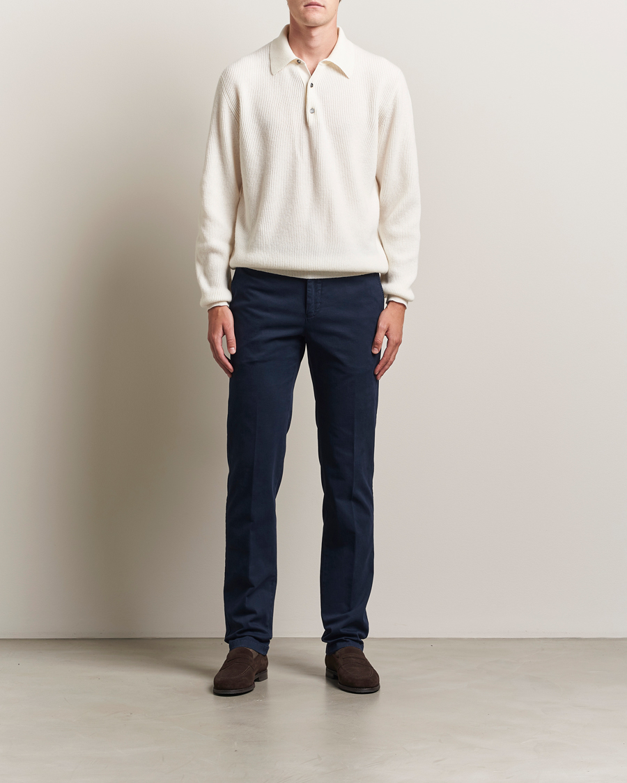 Herre | Trøjer | Kiton | Cashmere Rib Long Sleeve Polo Light Beige