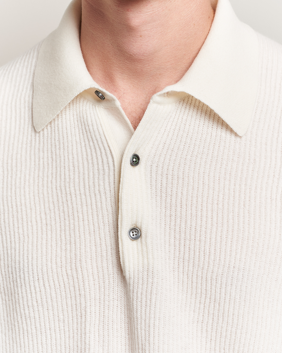 Herre | Trøjer | Kiton | Cashmere Rib Long Sleeve Polo Light Beige
